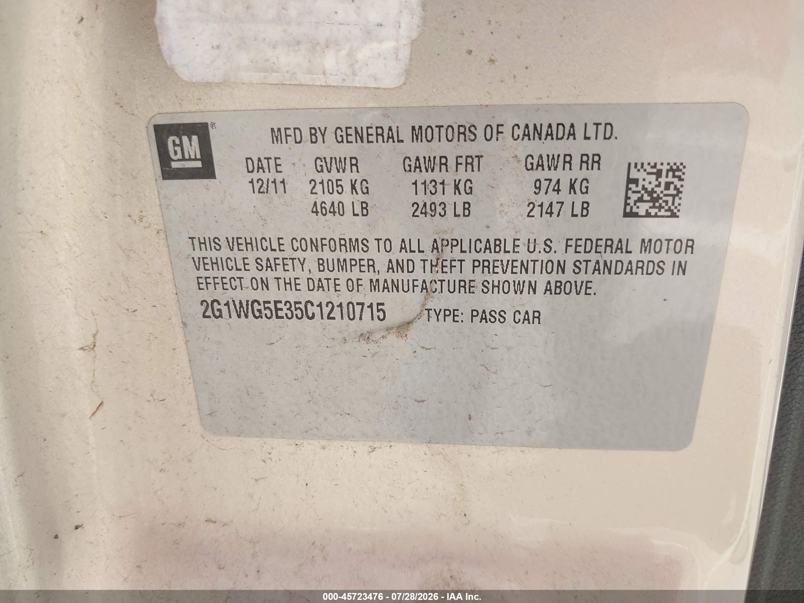 2012 Chevrolet Impala Lt Золотой vin: 2G1WG5E35C1210715