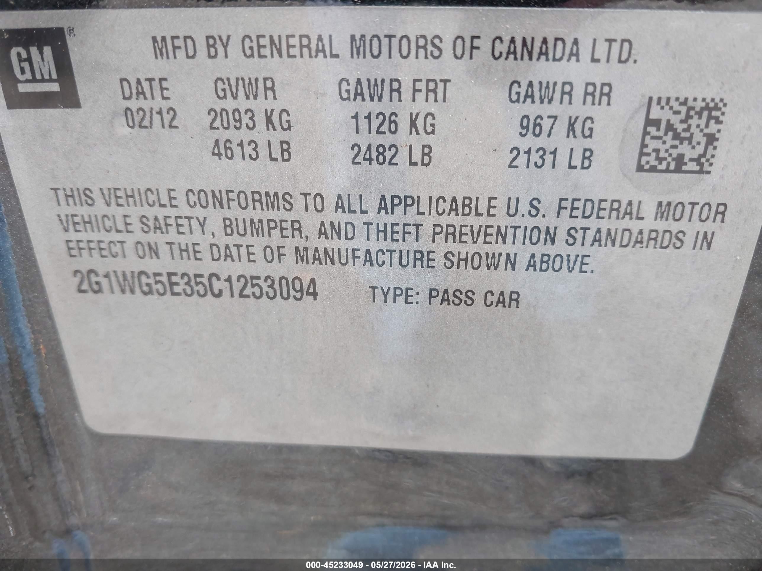 2012 Chevrolet Impala Lt Black vin: 2G1WG5E35C1253094