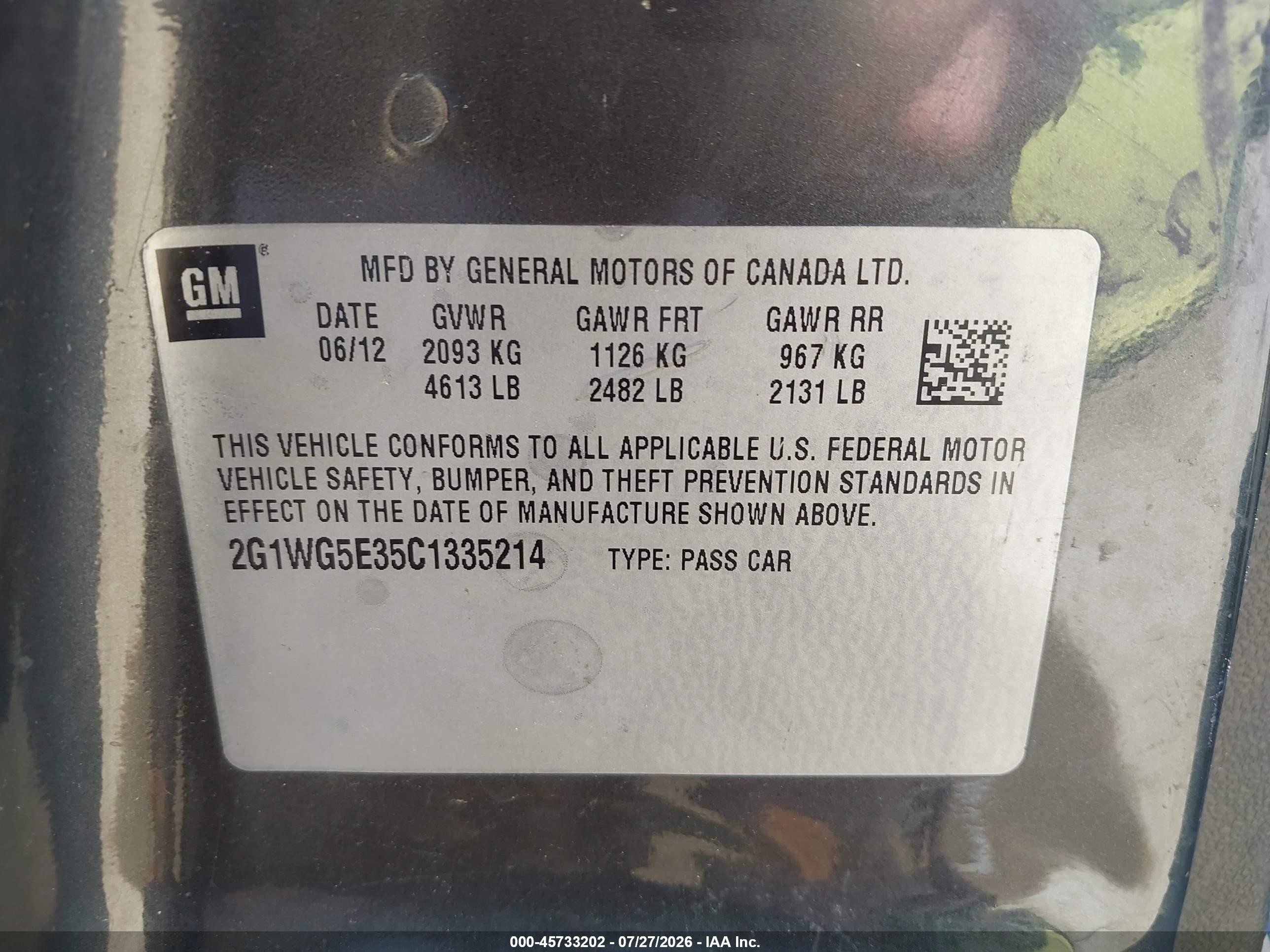 2012 Chevrolet Impala Lt Gray vin: 2G1WG5E35C1335214