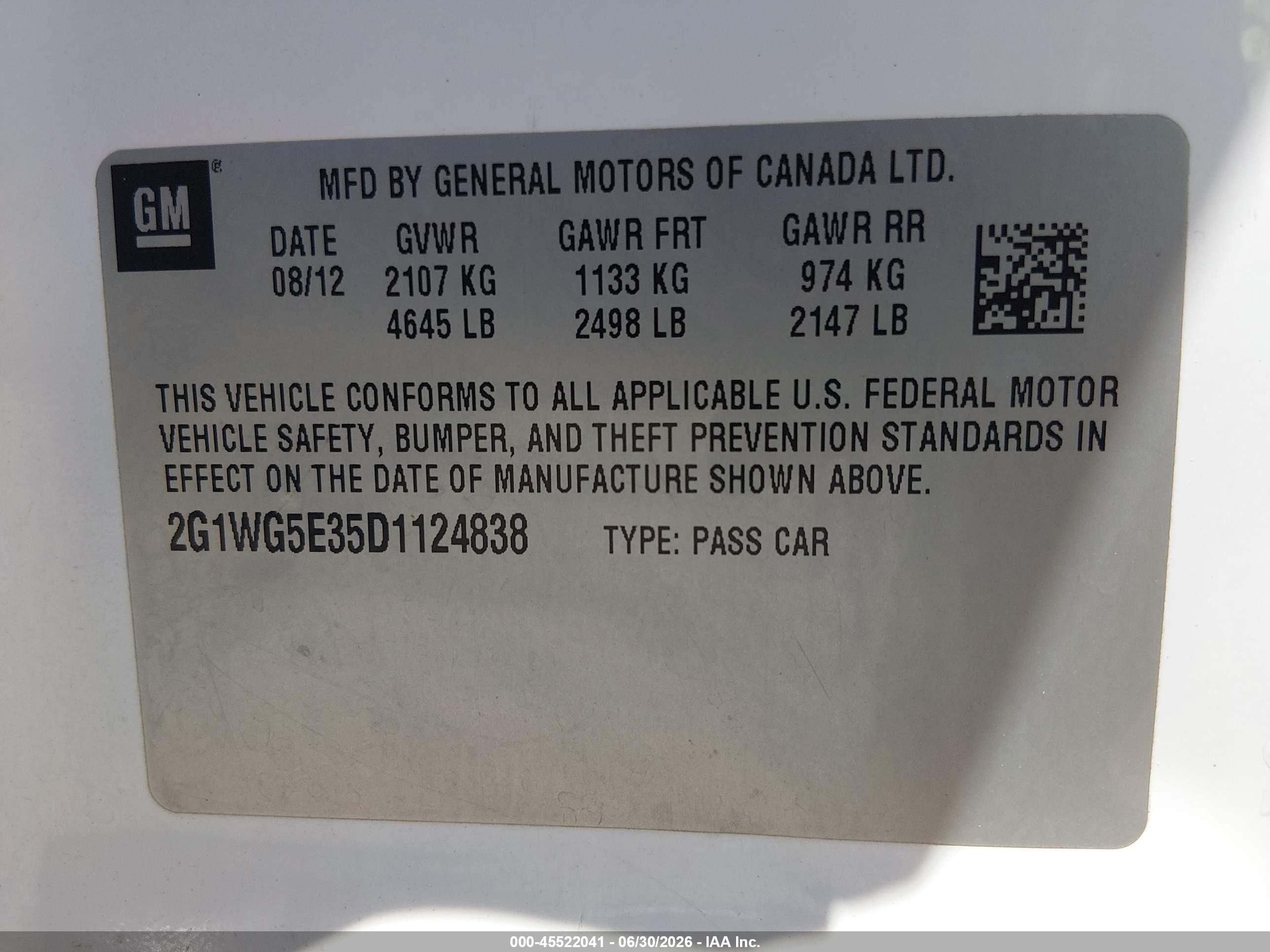 2013 Chevrolet Impala Lt White vin: 2G1WG5E35D1124838