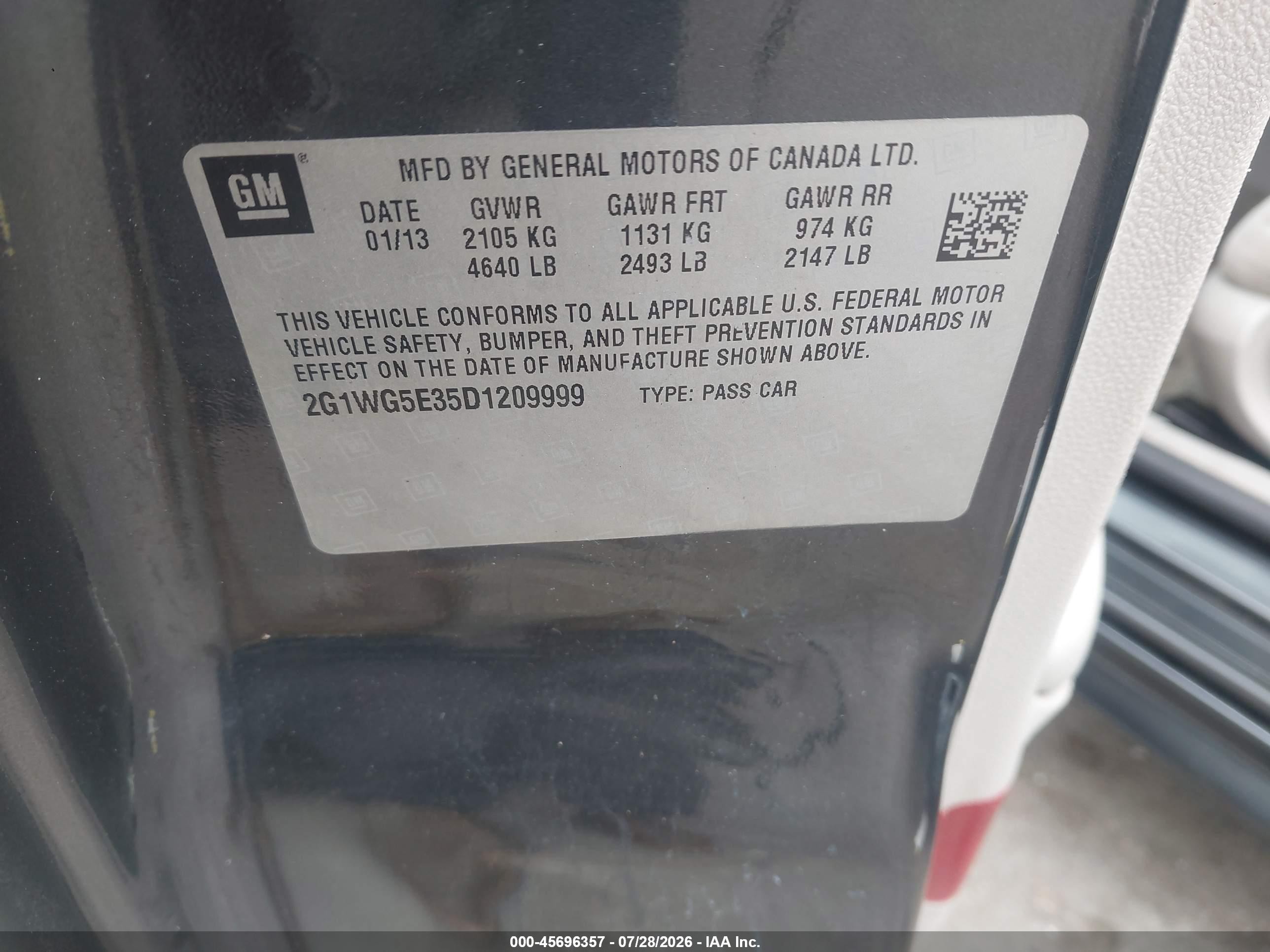 2013 Chevrolet Impala Lt Gray vin: 2G1WG5E35D1209999