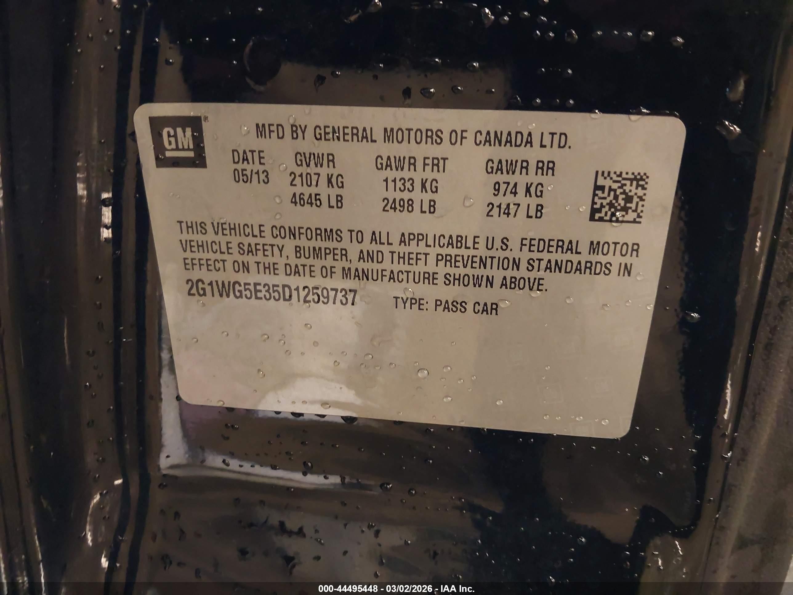 2013 Chevrolet Impala Lt Black vin: 2G1WG5E35D1259737