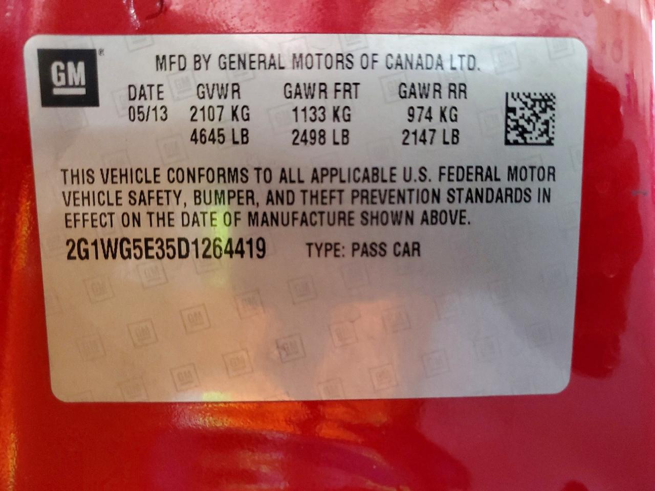 2013 Chevrolet Impala Lt Red vin: 2G1WG5E35D1264419