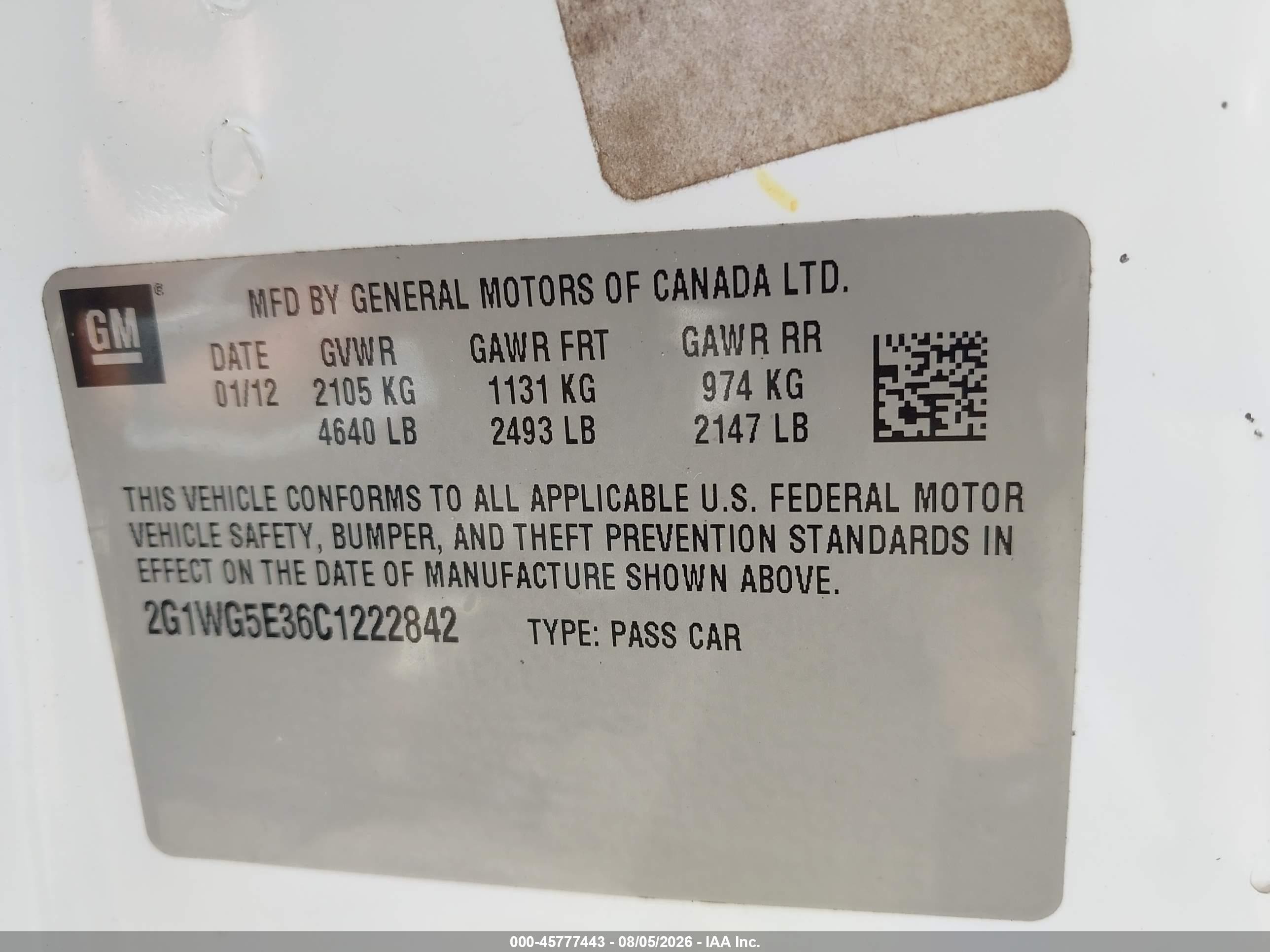 2012 Chevrolet Impala Lt White vin: 2G1WG5E36C1222842