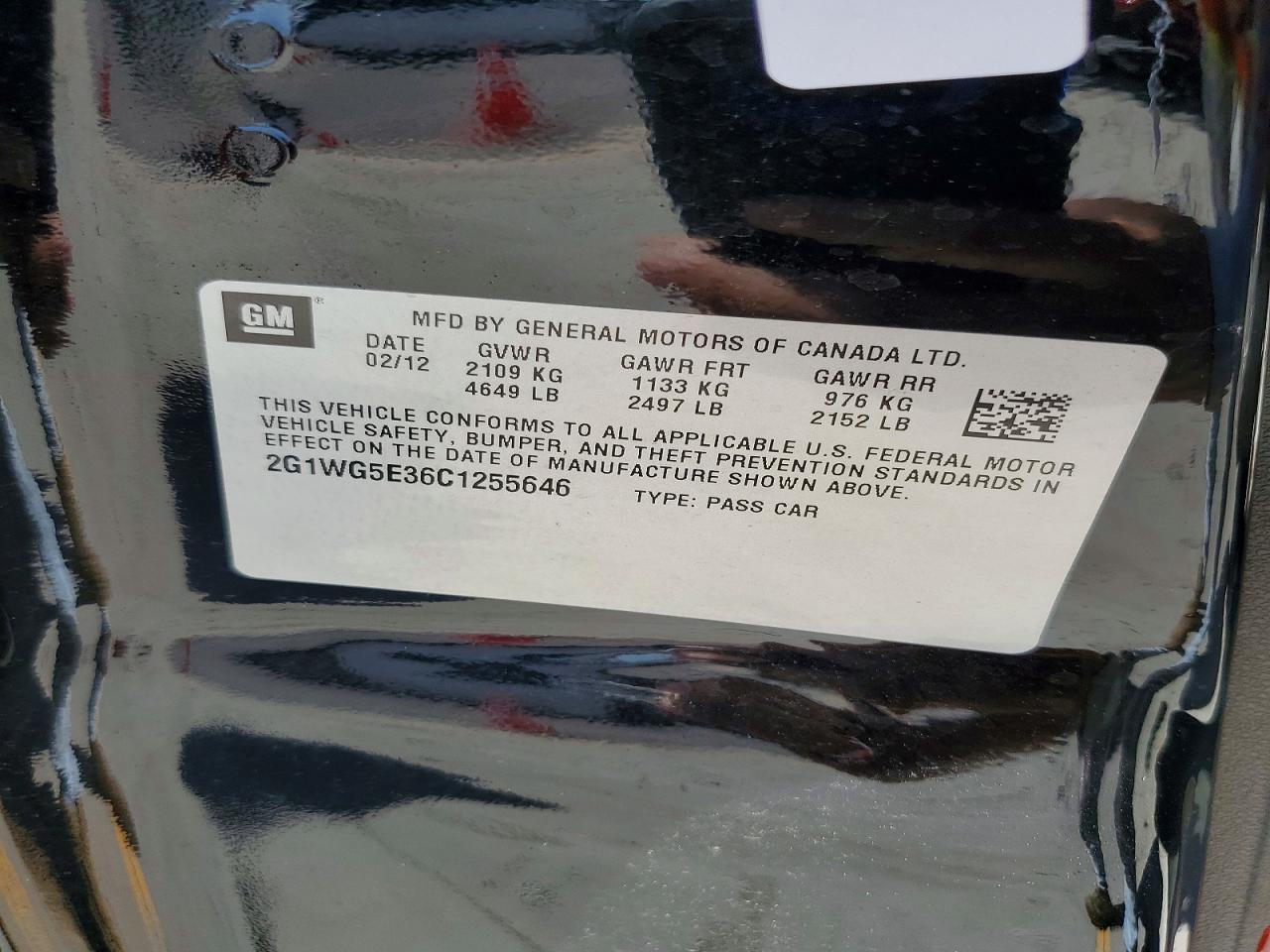 2012 Chevrolet Impala Lt Black vin: 2G1WG5E36C1255646