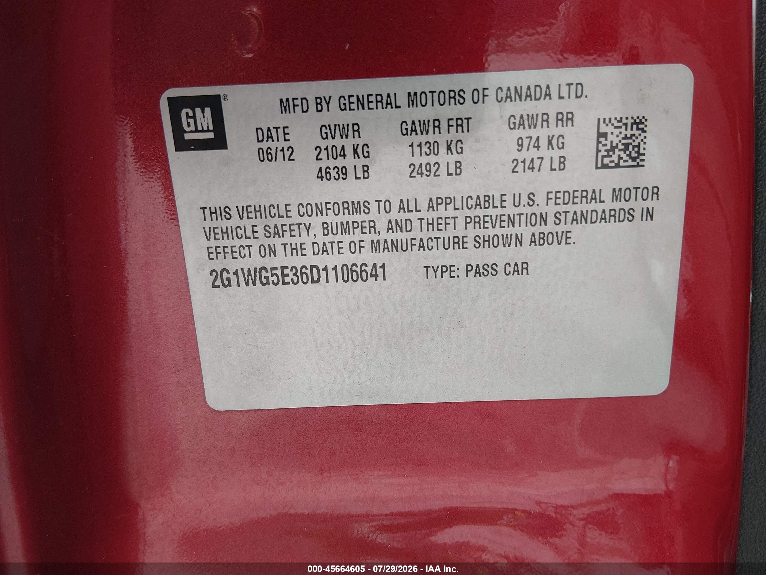 2013 Chevrolet Impala Lt Red vin: 2G1WG5E36D1106641