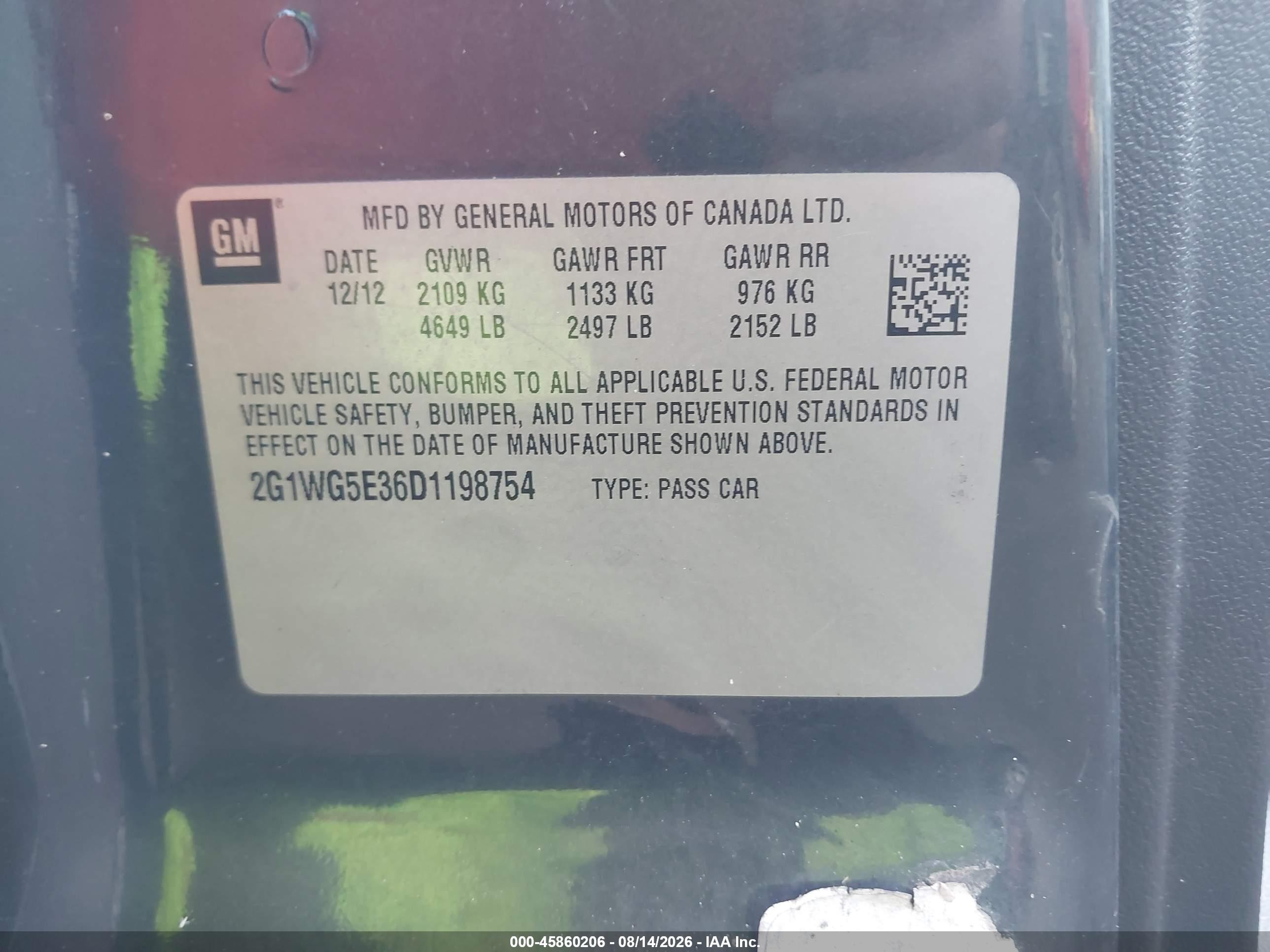 2013 Chevrolet Impala Lt Серый vin: 2G1WG5E36D1198754