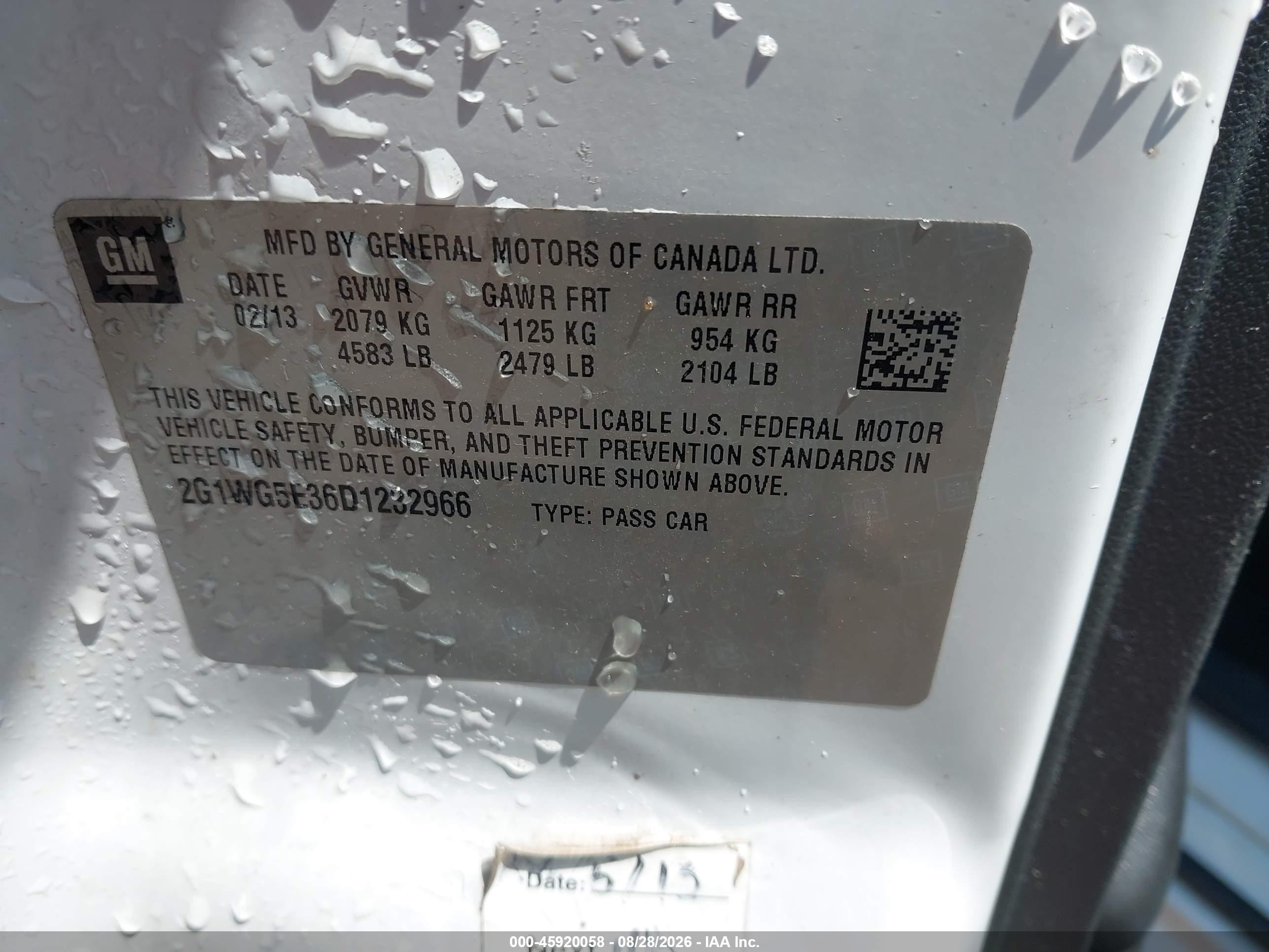 2013 Chevrolet Impala Lt Белый vin: 2G1WG5E36D1232966