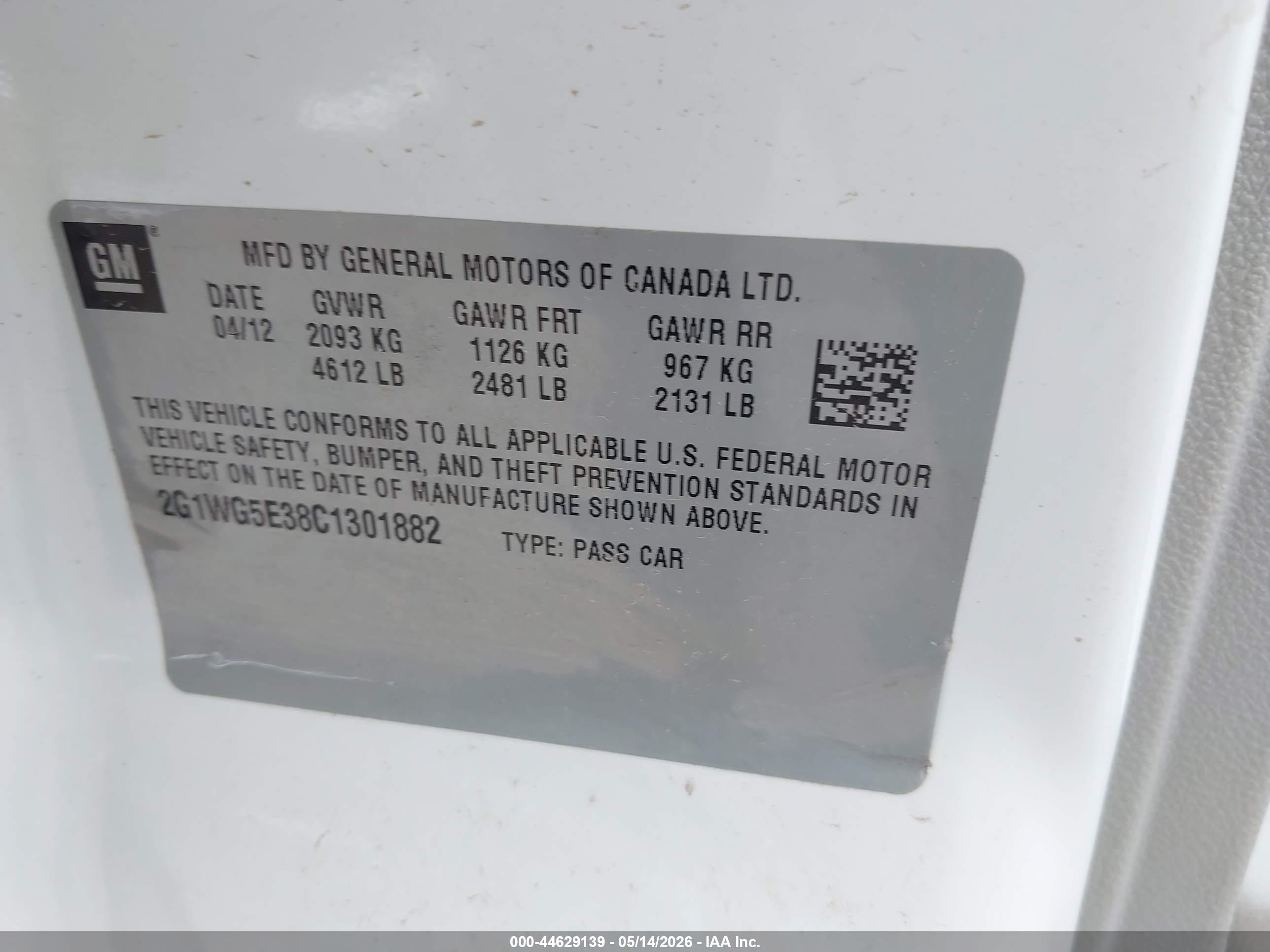 2012 Chevrolet Impala Lt White vin: 2G1WG5E38C1301882
