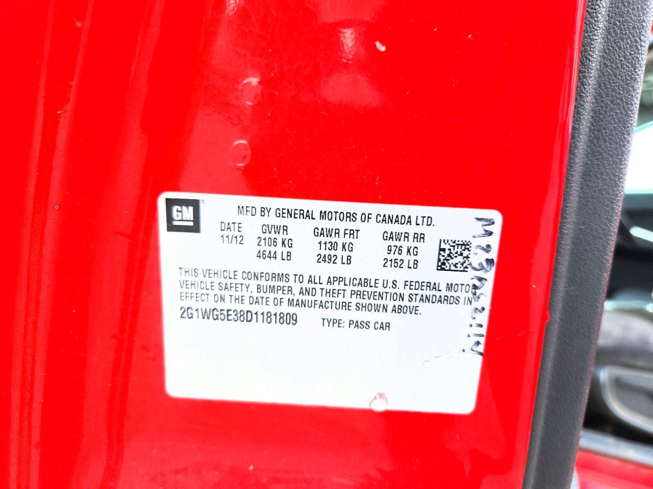 2013 Chevrolet Impala Lt Red vin: 2G1WG5E38D1181809