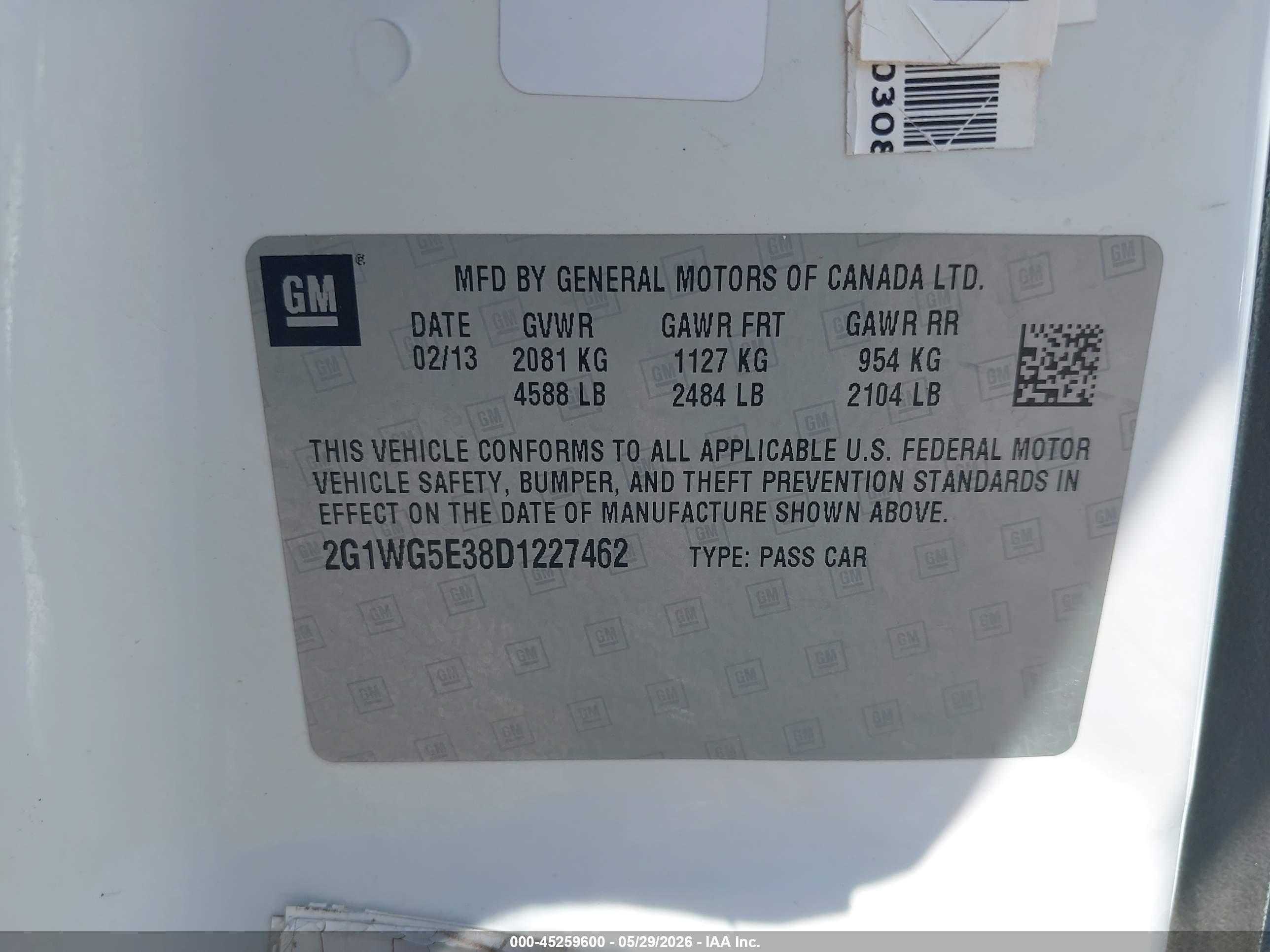2013 Chevrolet Impala Lt White vin: 2G1WG5E38D1227462