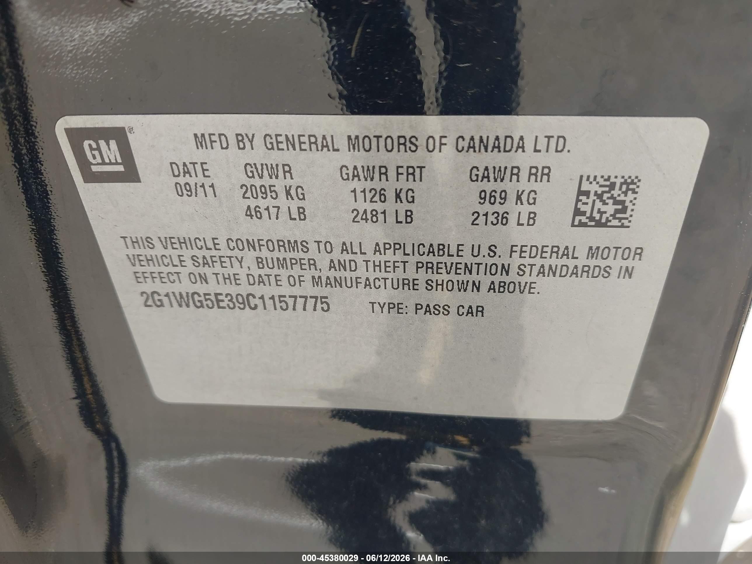 2012 Chevrolet Impala Lt Black vin: 2G1WG5E39C1157775