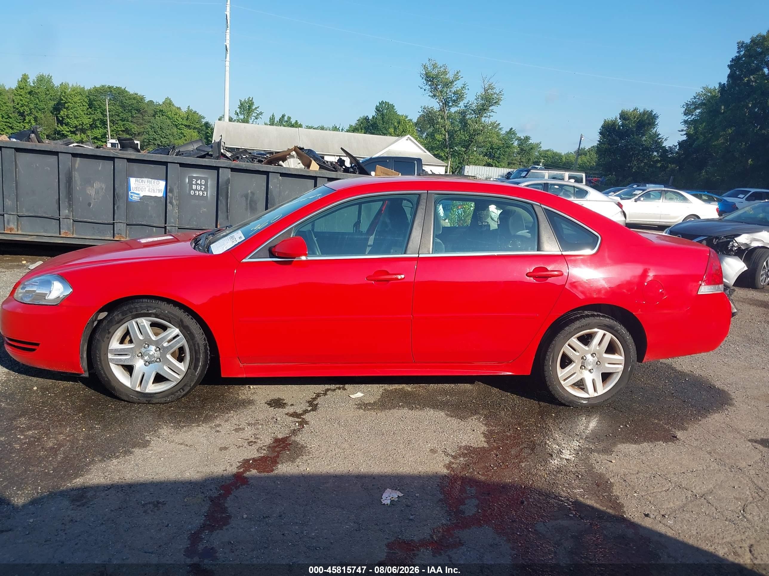 2012 Chevrolet Impala Lt Red vin: 2G1WG5E39C1329416