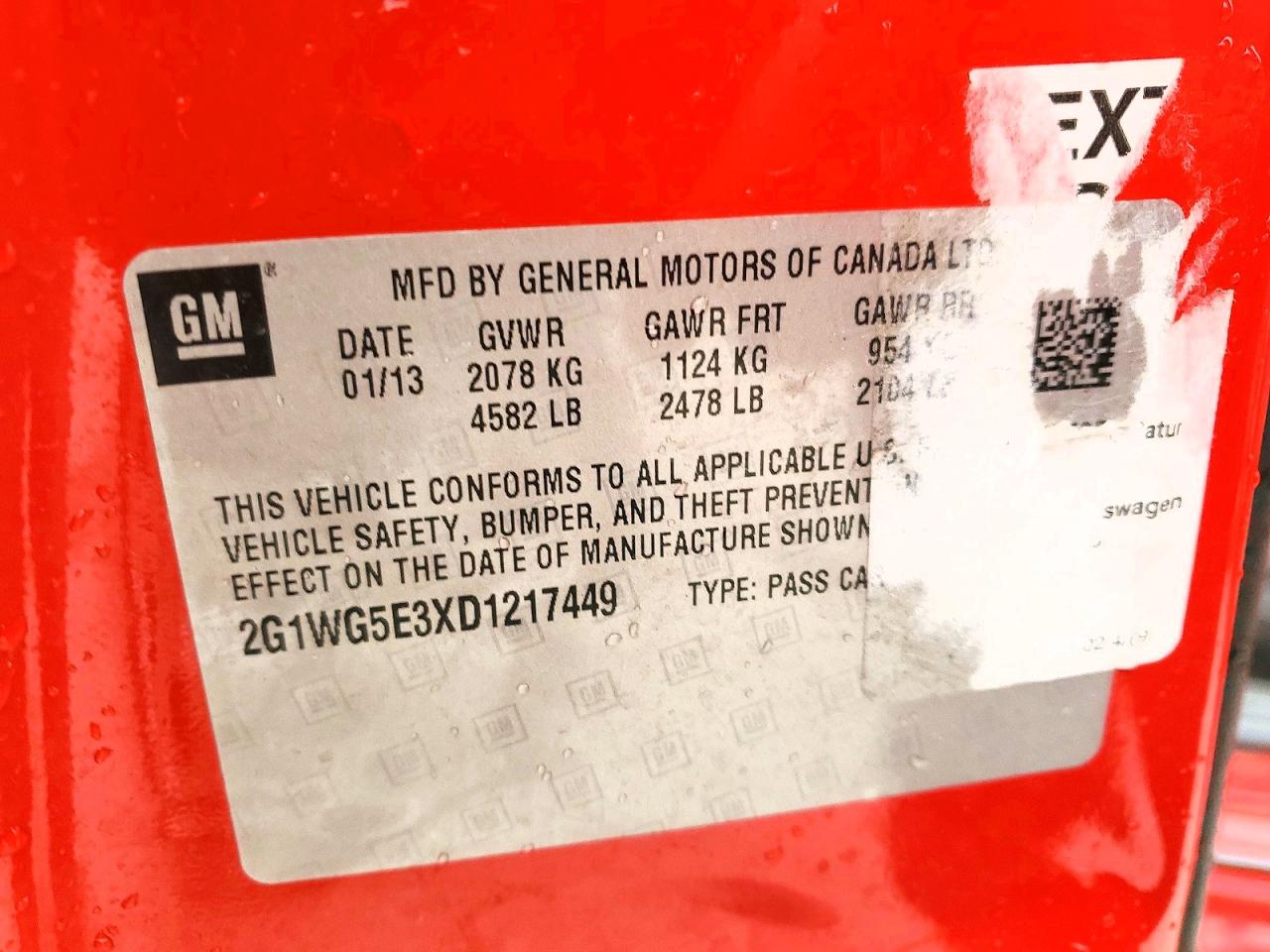 2013 Chevrolet Impala Lt Red vin: 2G1WG5E3XD1217449