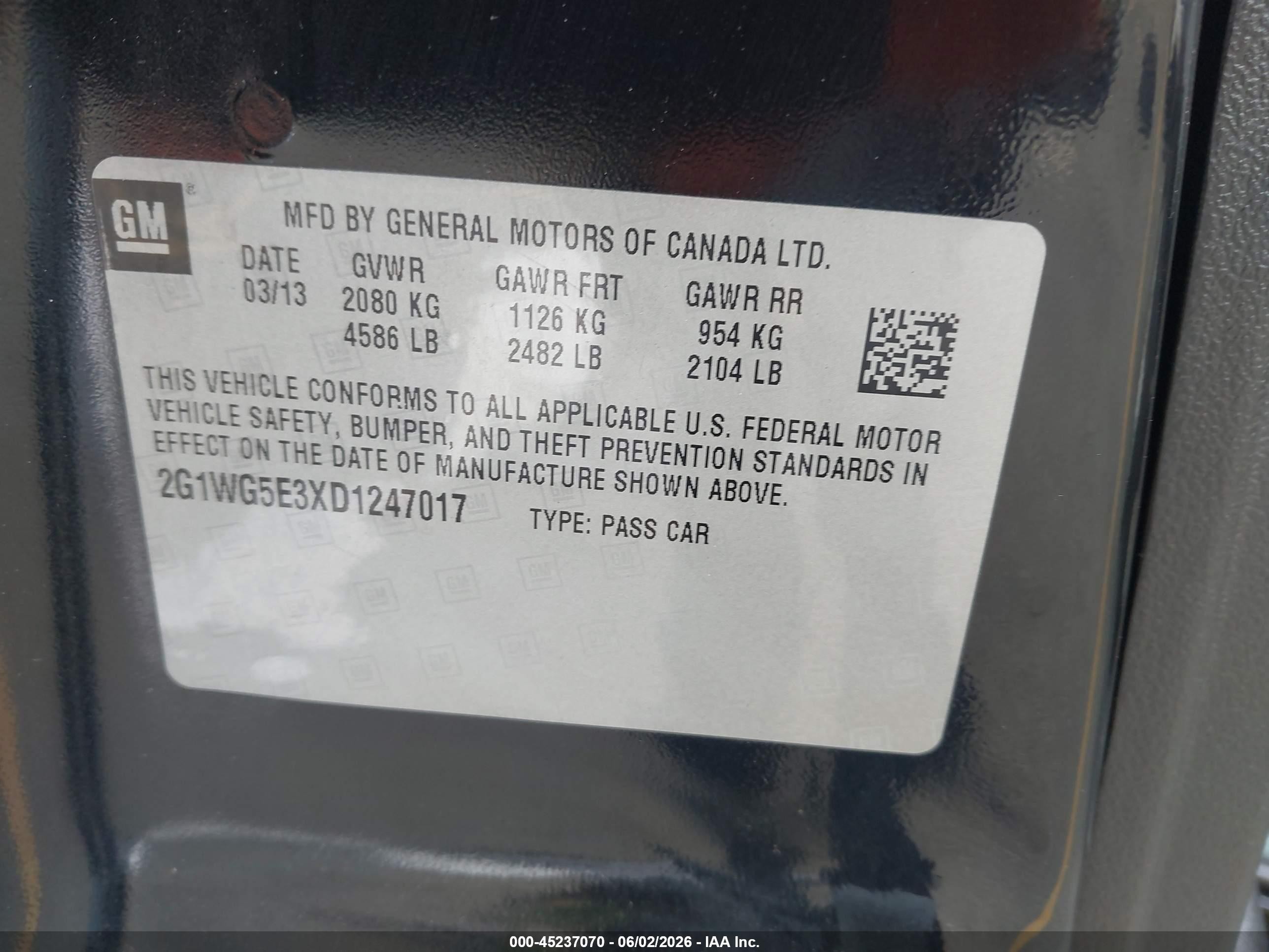 2013 Chevrolet Impala Lt Черный vin: 2G1WG5E3XD1247017