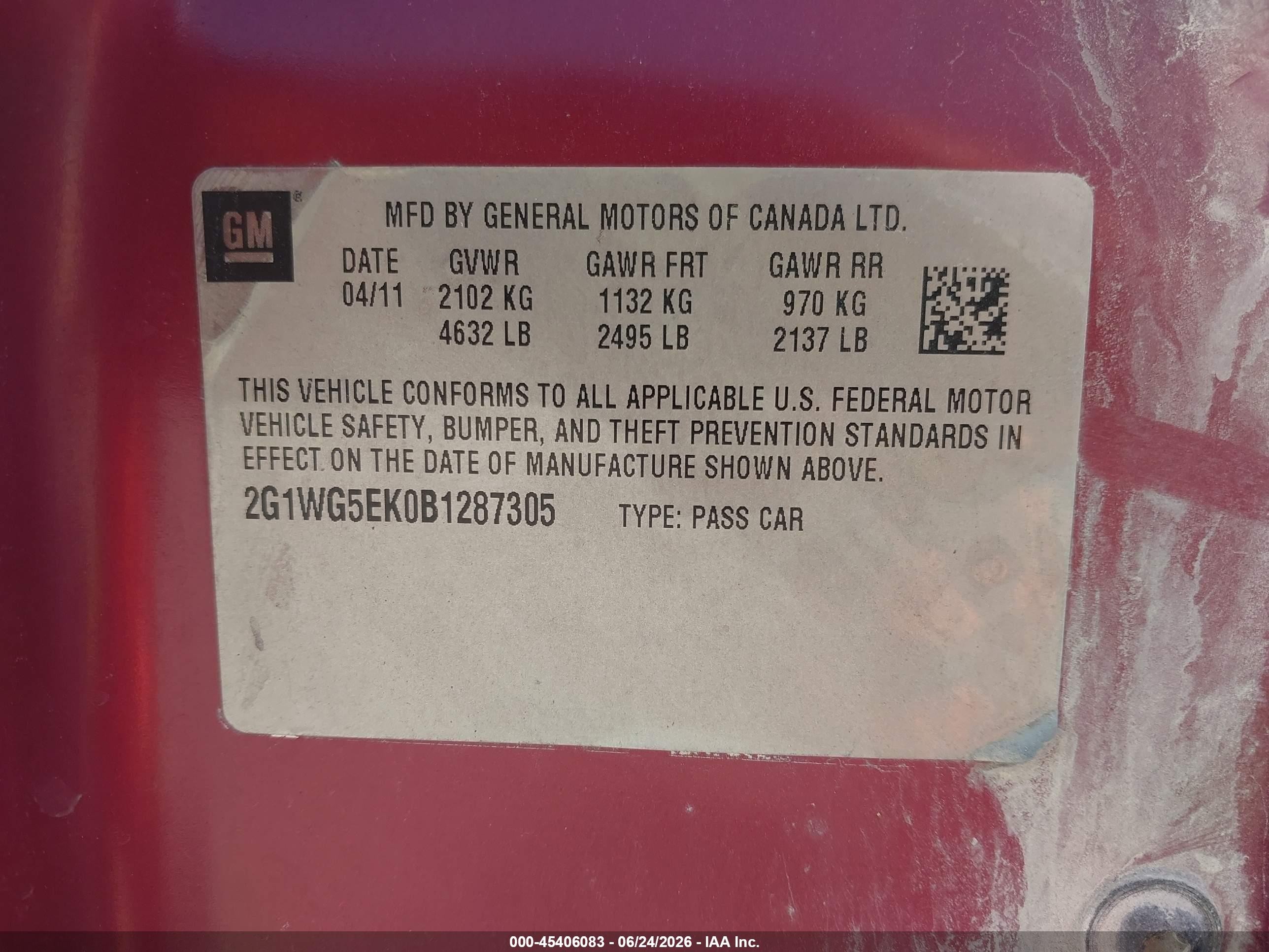 2011 Chevrolet Impala Lt Red vin: 2G1WG5EK0B1287305