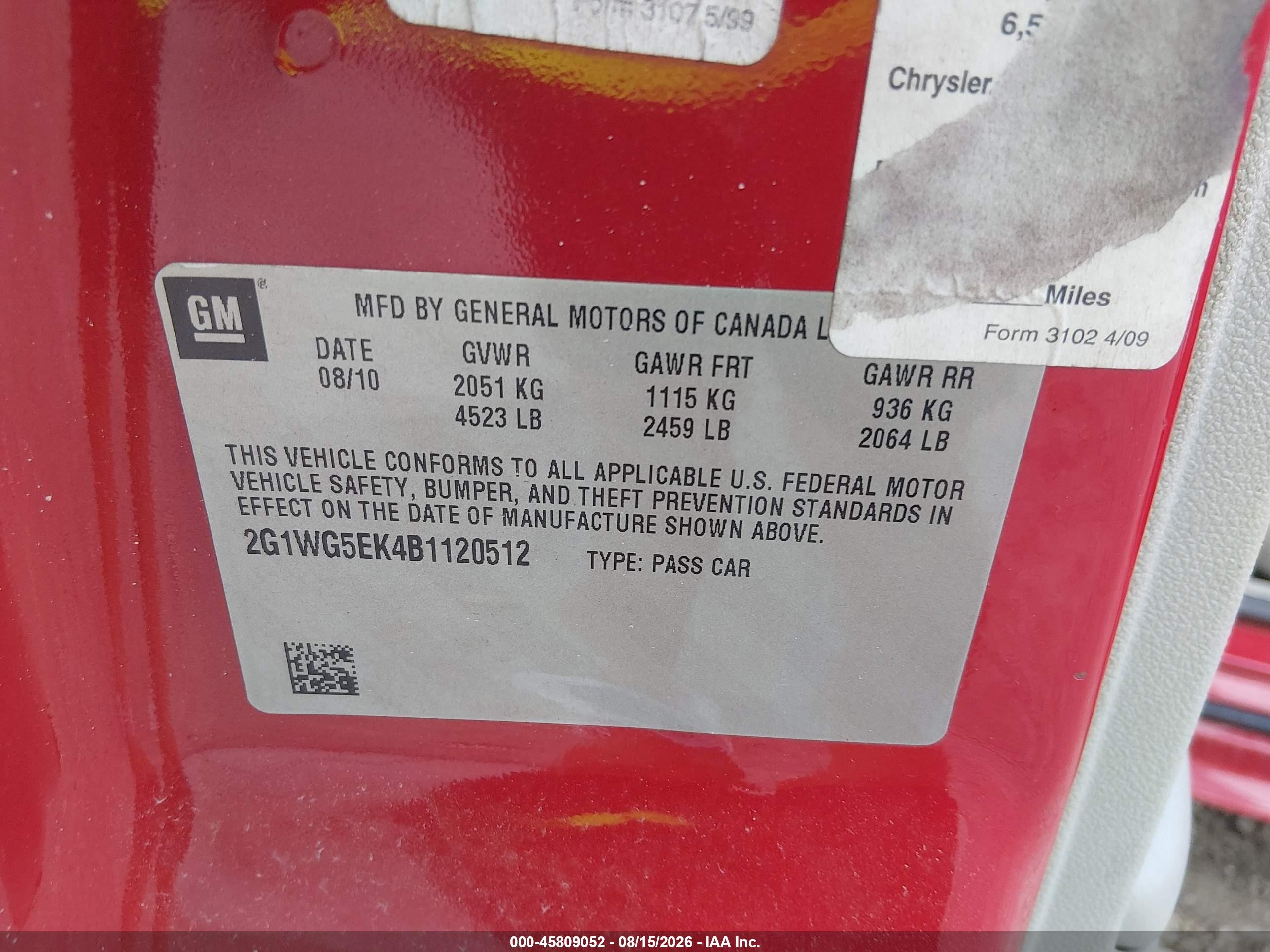 2011 Chevrolet Impala Lt Красный vin: 2G1WG5EK4B1120512