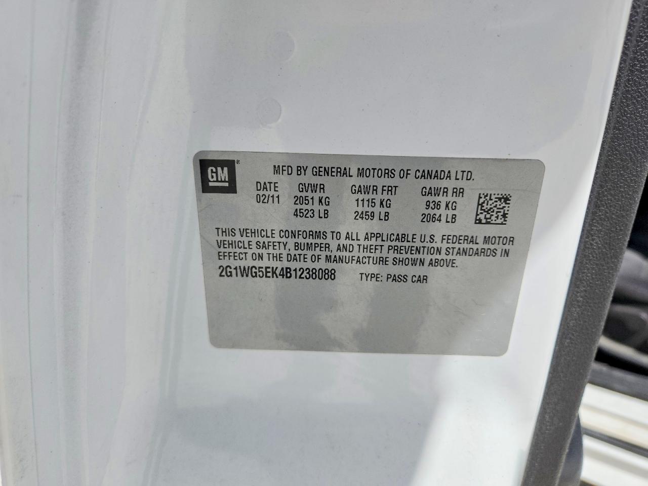 2011 Chevrolet Impala Lt Белый vin: 2G1WG5EK4B1238088