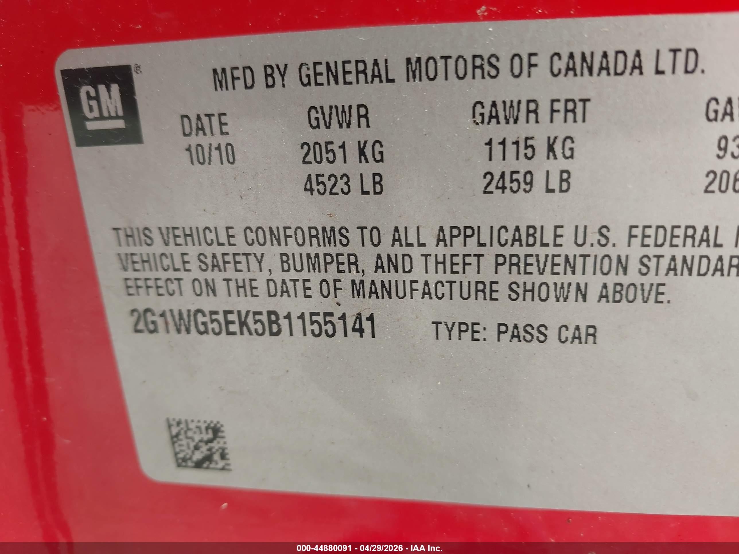 2011 Chevrolet Impala Lt Red vin: 2G1WG5EK5B1155141
