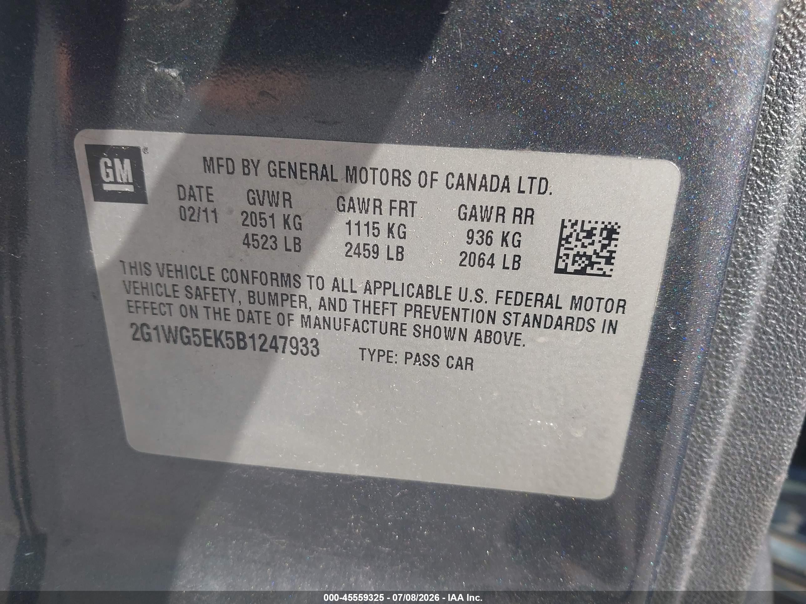 2011 Chevrolet Impala Lt Gray vin: 2G1WG5EK5B1247933