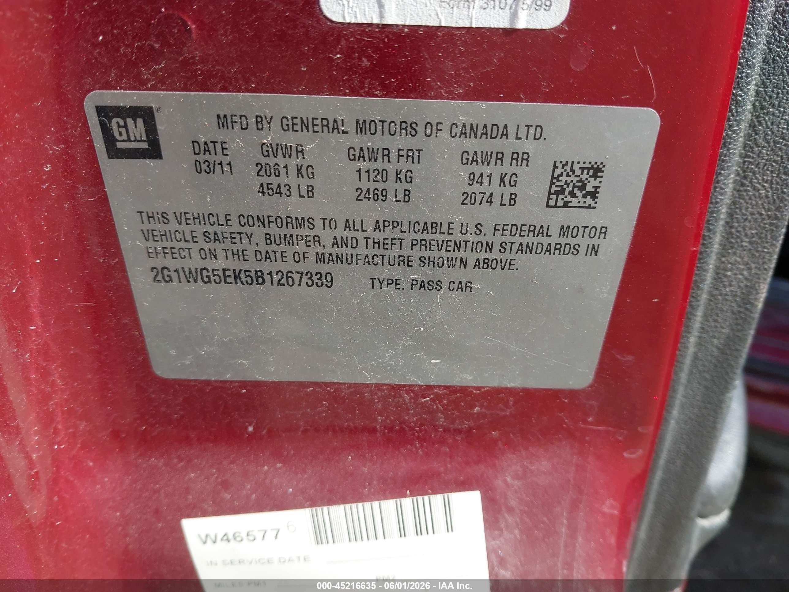 2011 Chevrolet Impala Lt Red vin: 2G1WG5EK5B1267339