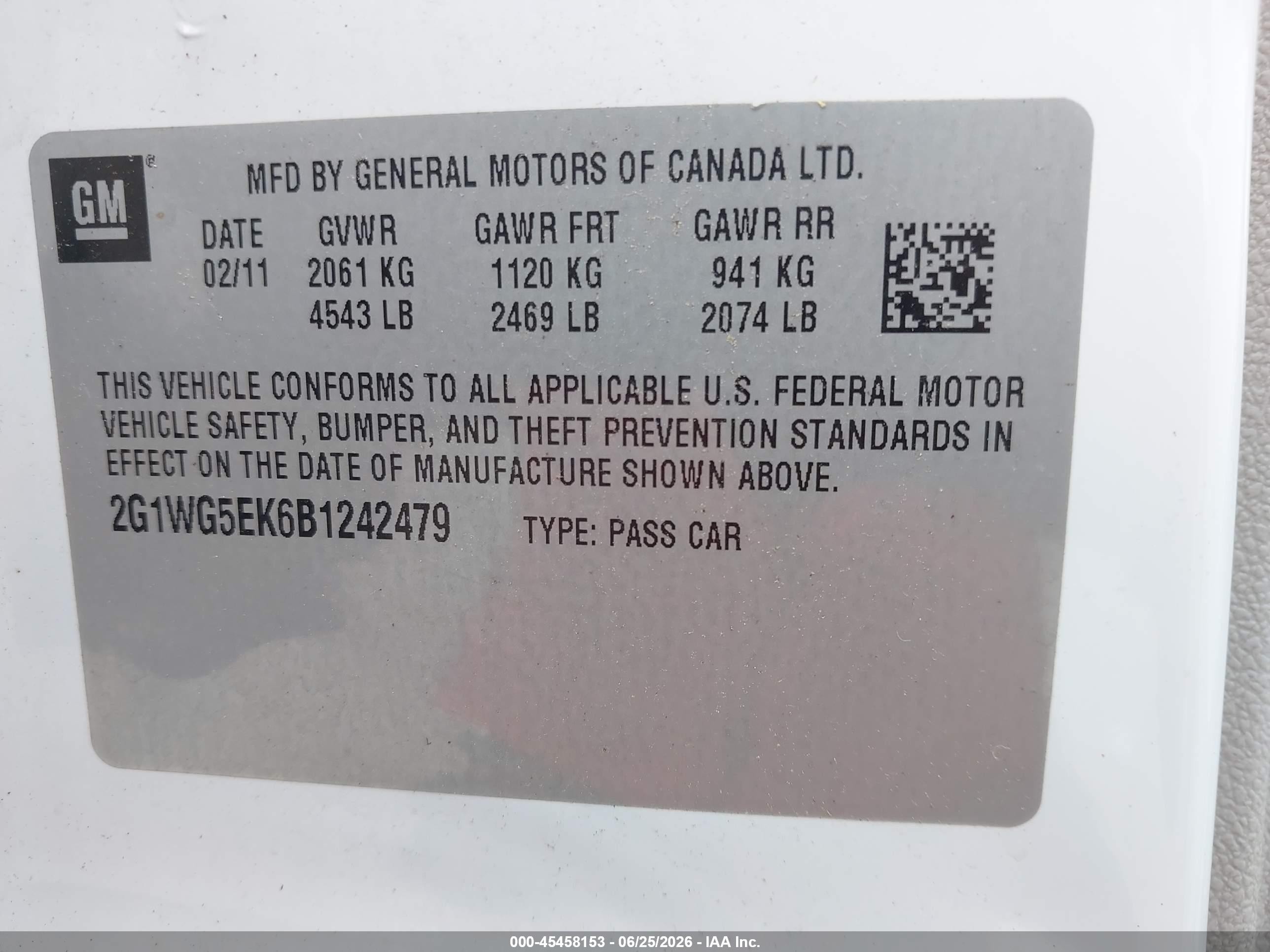 2011 Chevrolet Impala Lt White vin: 2G1WG5EK6B1242479