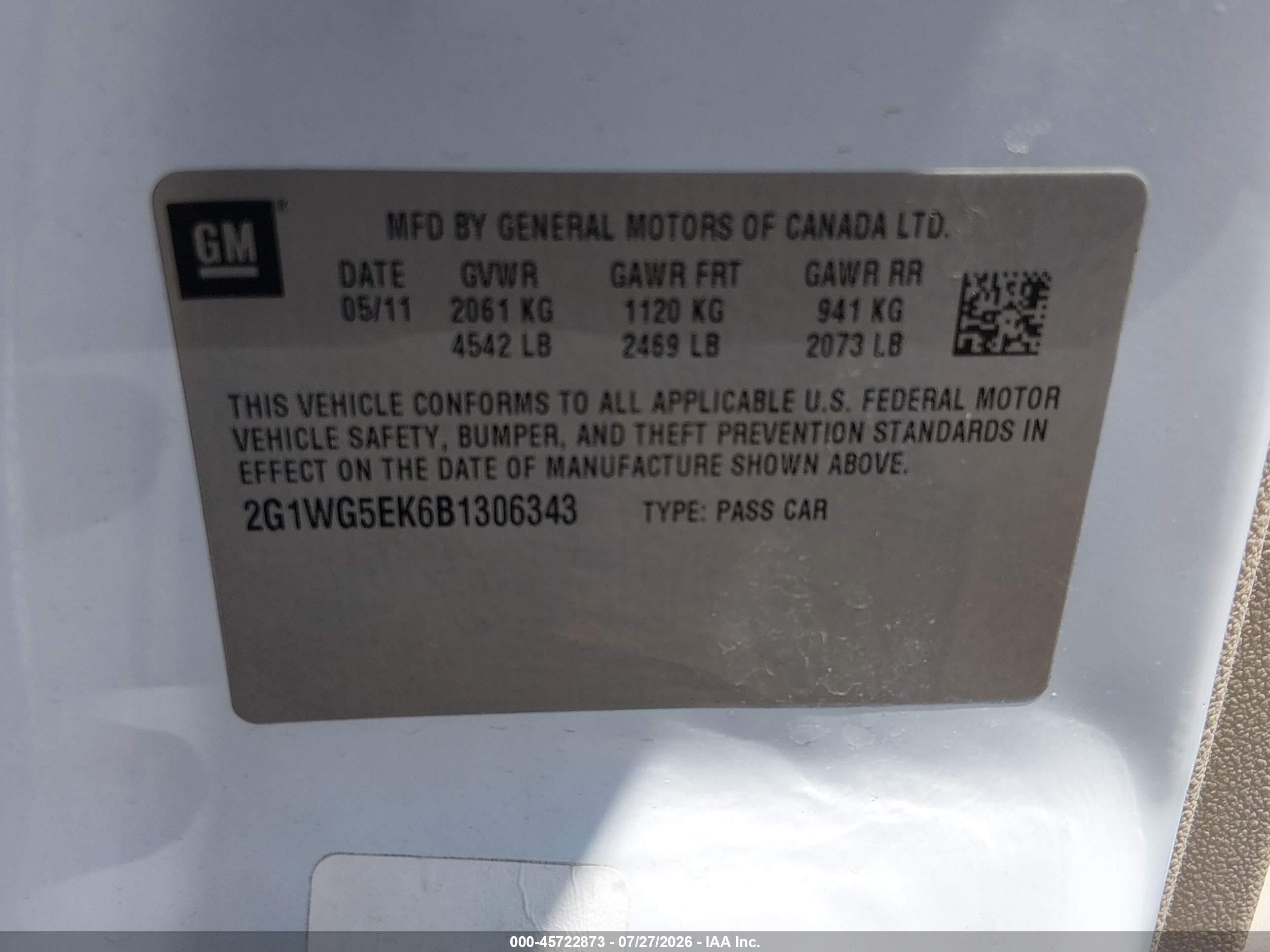 2011 Chevrolet Impala Lt White vin: 2G1WG5EK6B1306343