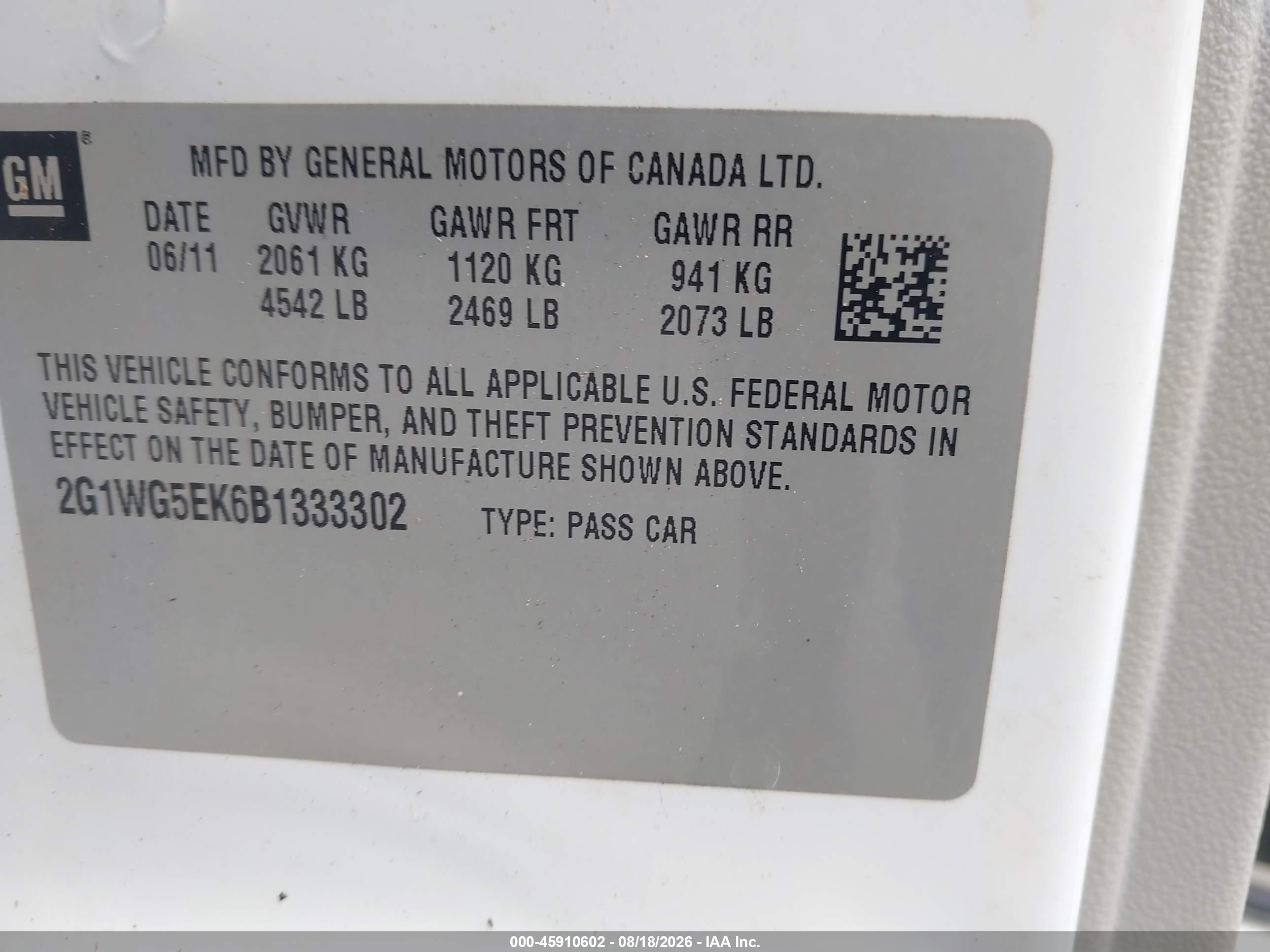 2011 Chevrolet Impala Lt White vin: 2G1WG5EK6B1333302