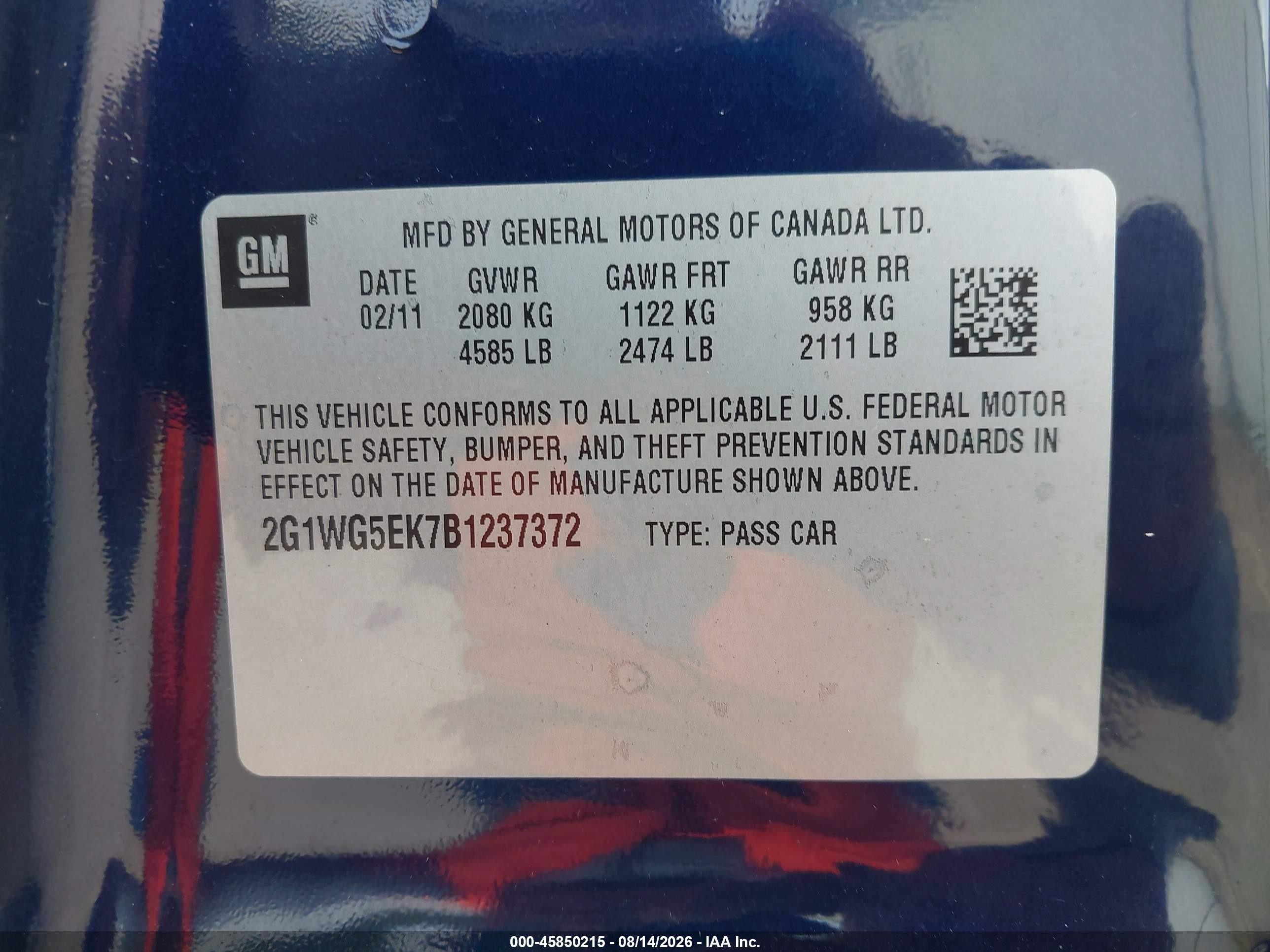 2011 Chevrolet Impala Lt Blue vin: 2G1WG5EK7B1237372