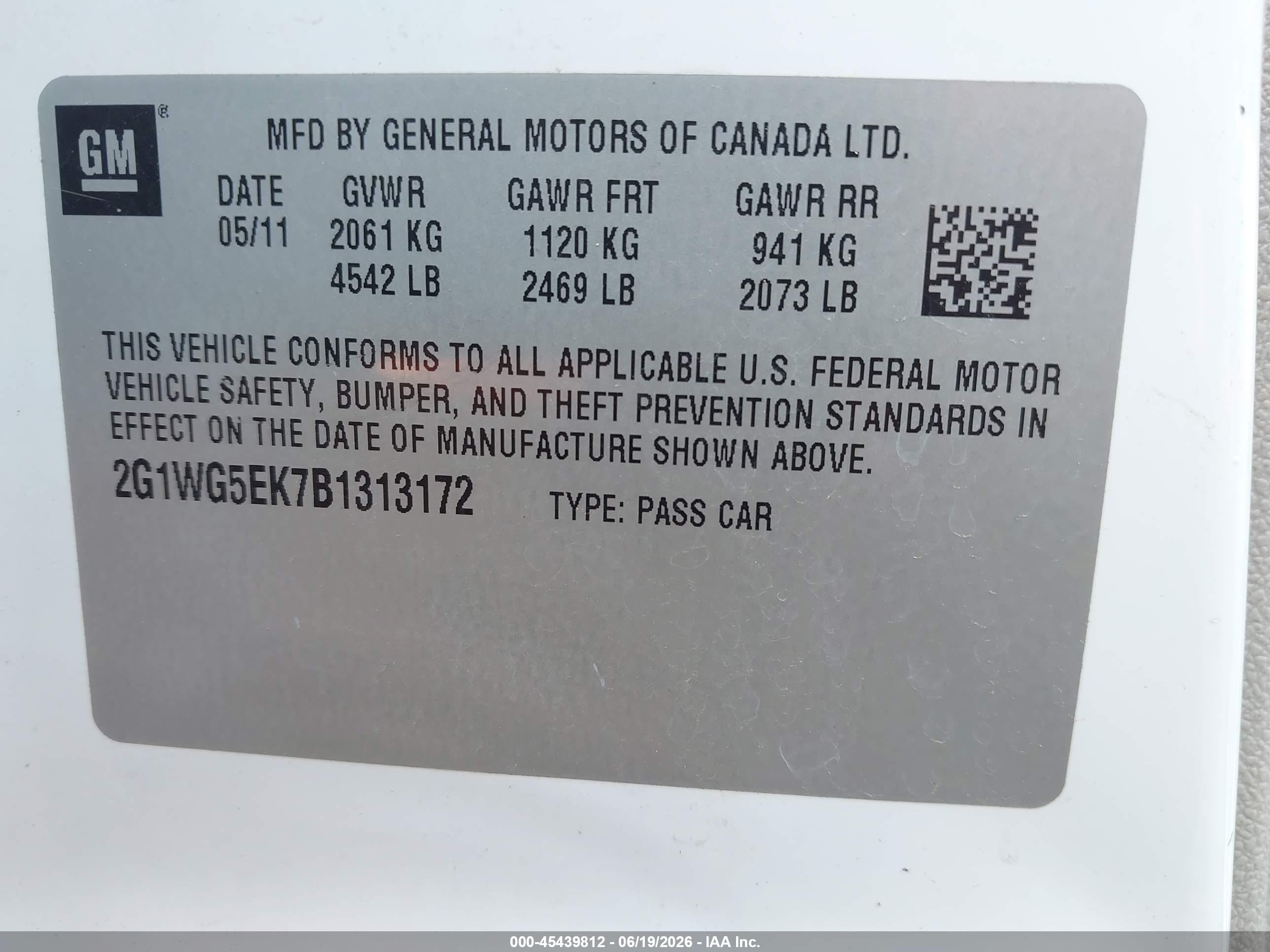2011 Chevrolet Impala Lt White vin: 2G1WG5EK7B1313172