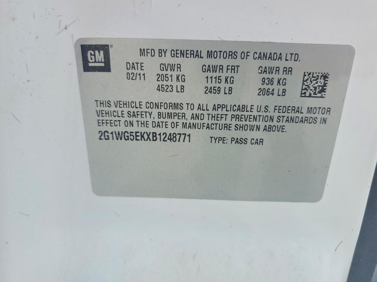 2011 Chevrolet Impala White vin: 2G1WG5EKXB1248771