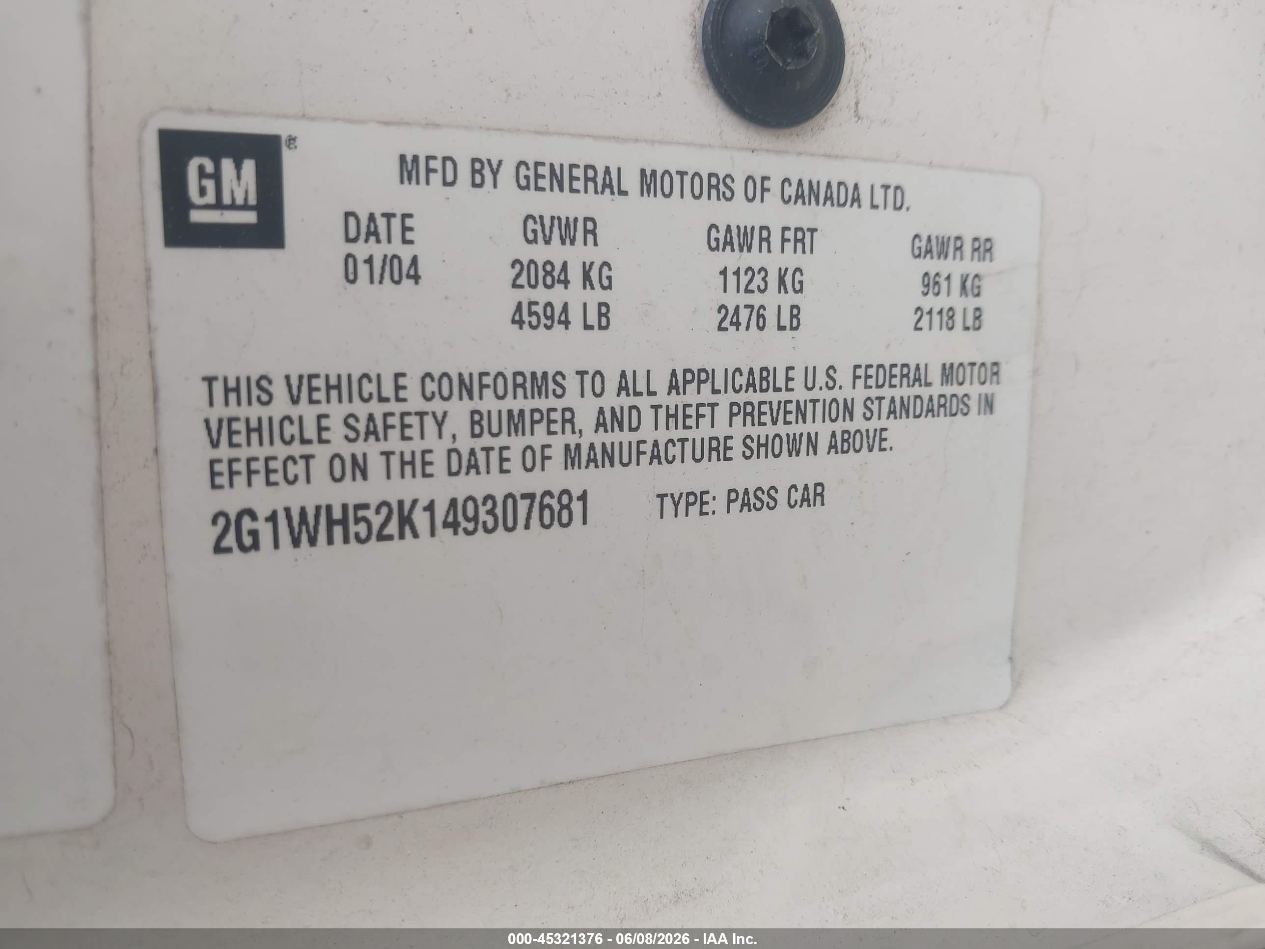 2004 Chevrolet Impala Ls White vin: 2G1WH52K149307681