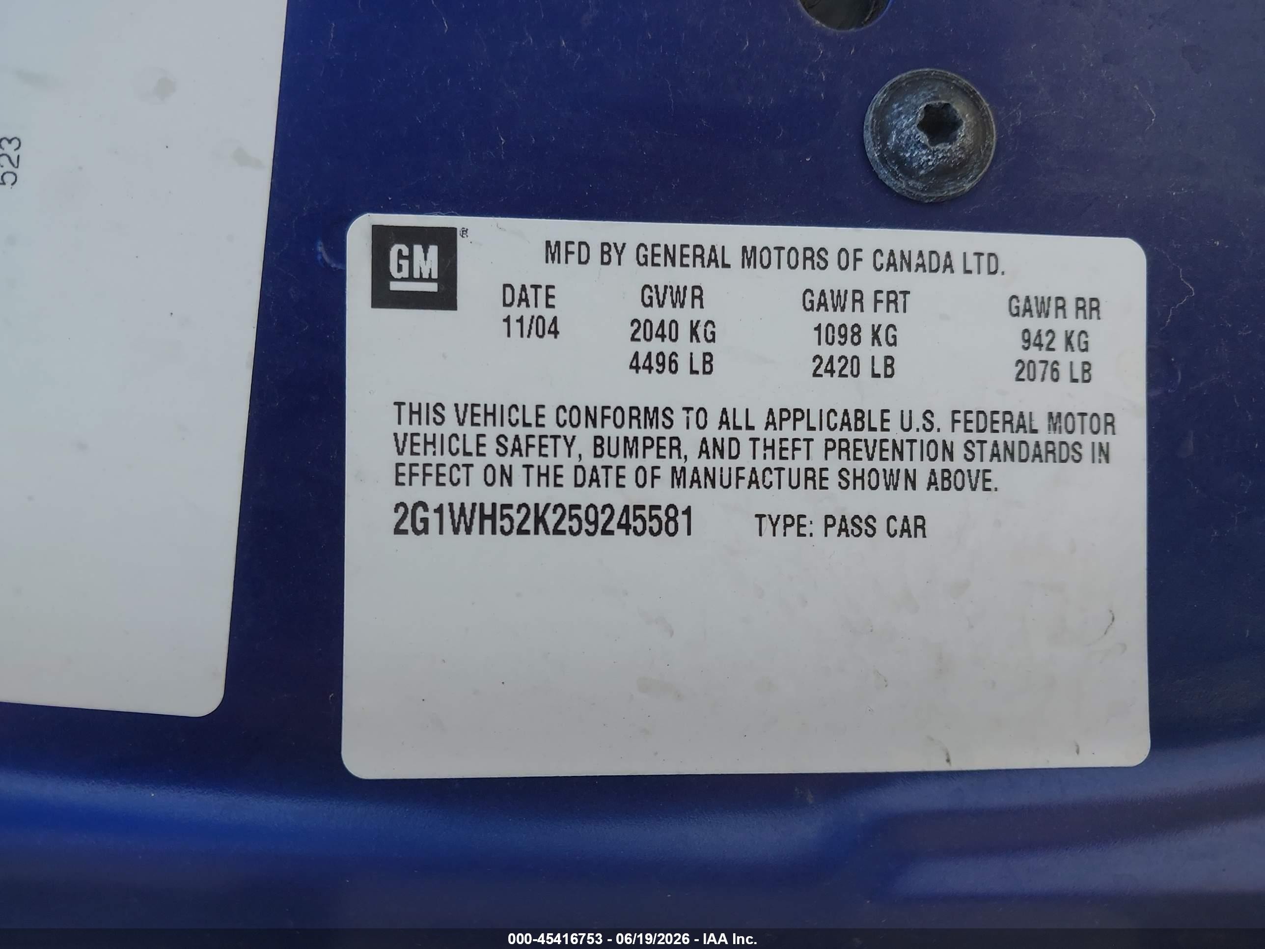 2005 Chevrolet Impala Ls Blue vin: 2G1WH52K259245581
