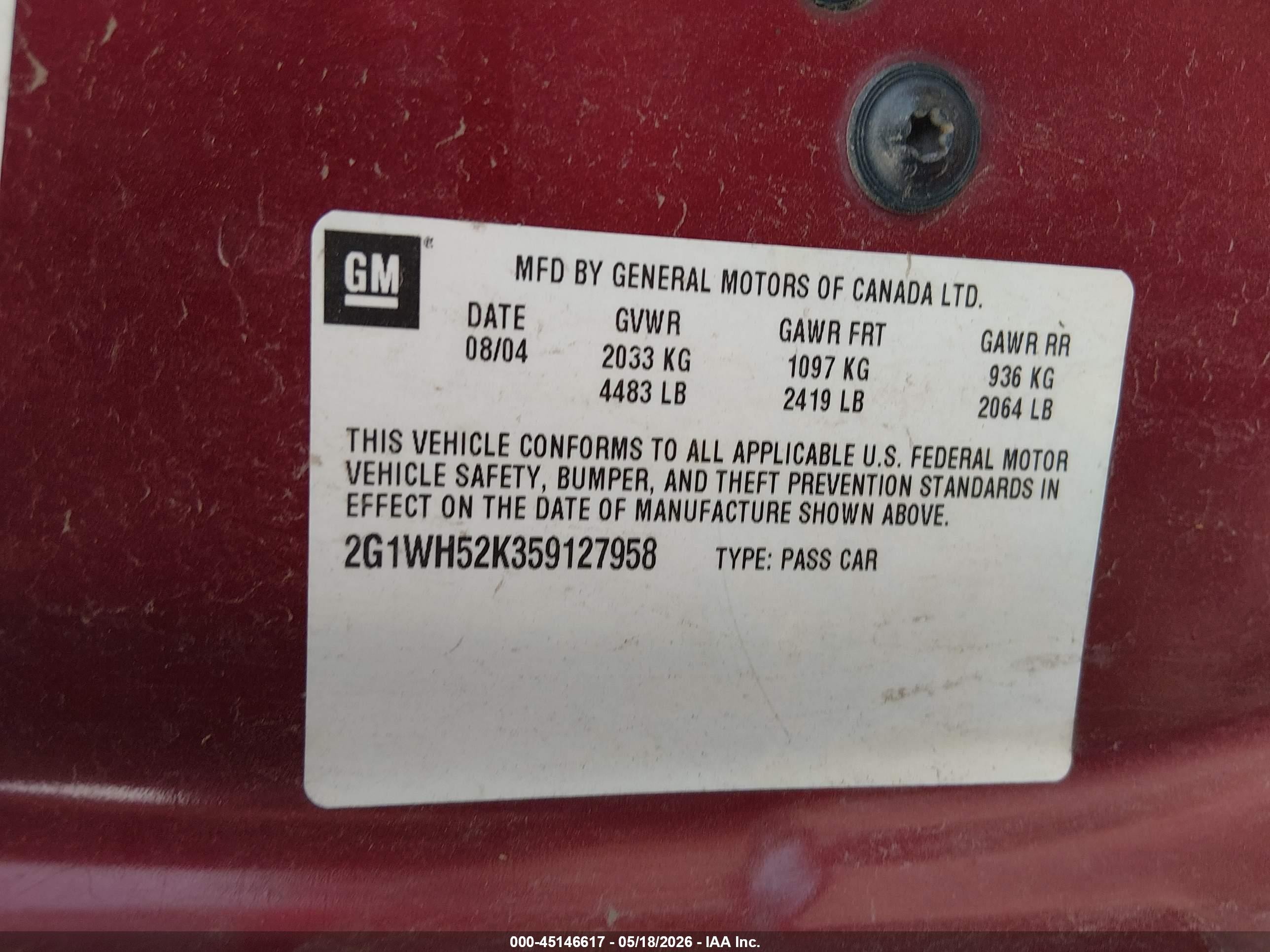 2005 Chevrolet Impala Ls Red vin: 2G1WH52K359127958