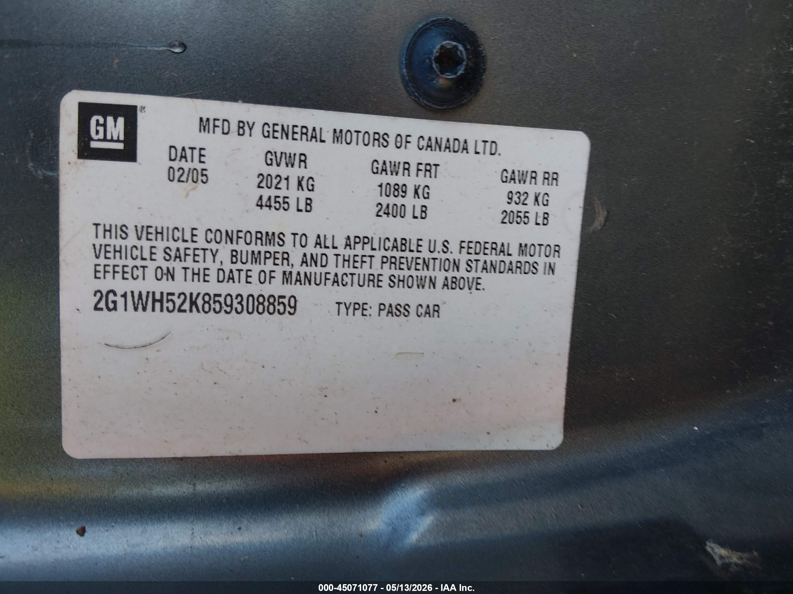 2005 Chevrolet Impala Ls Gray vin: 2G1WH52K859308859