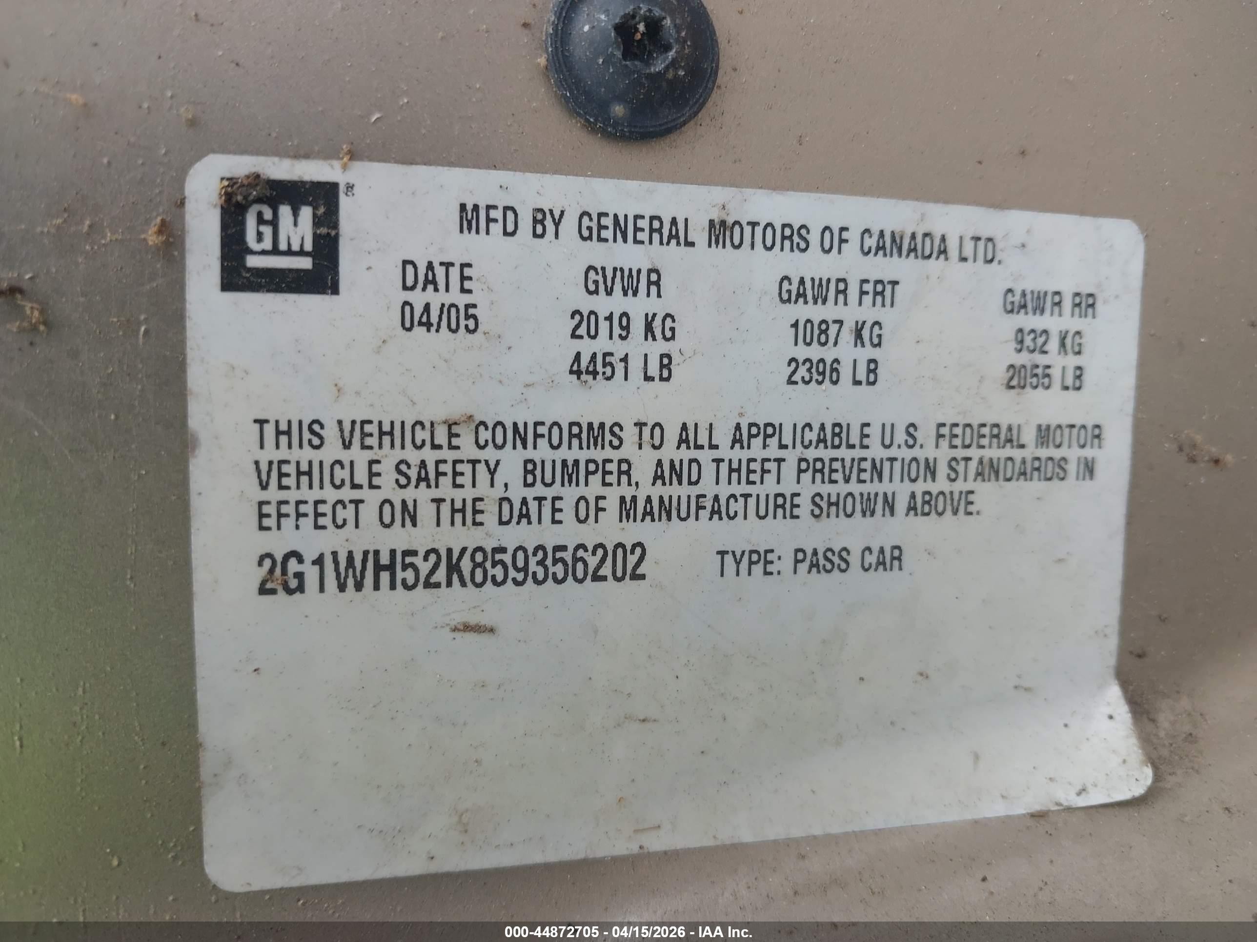 2005 Chevrolet Impala Ls Beige vin: 2G1WH52K859356202