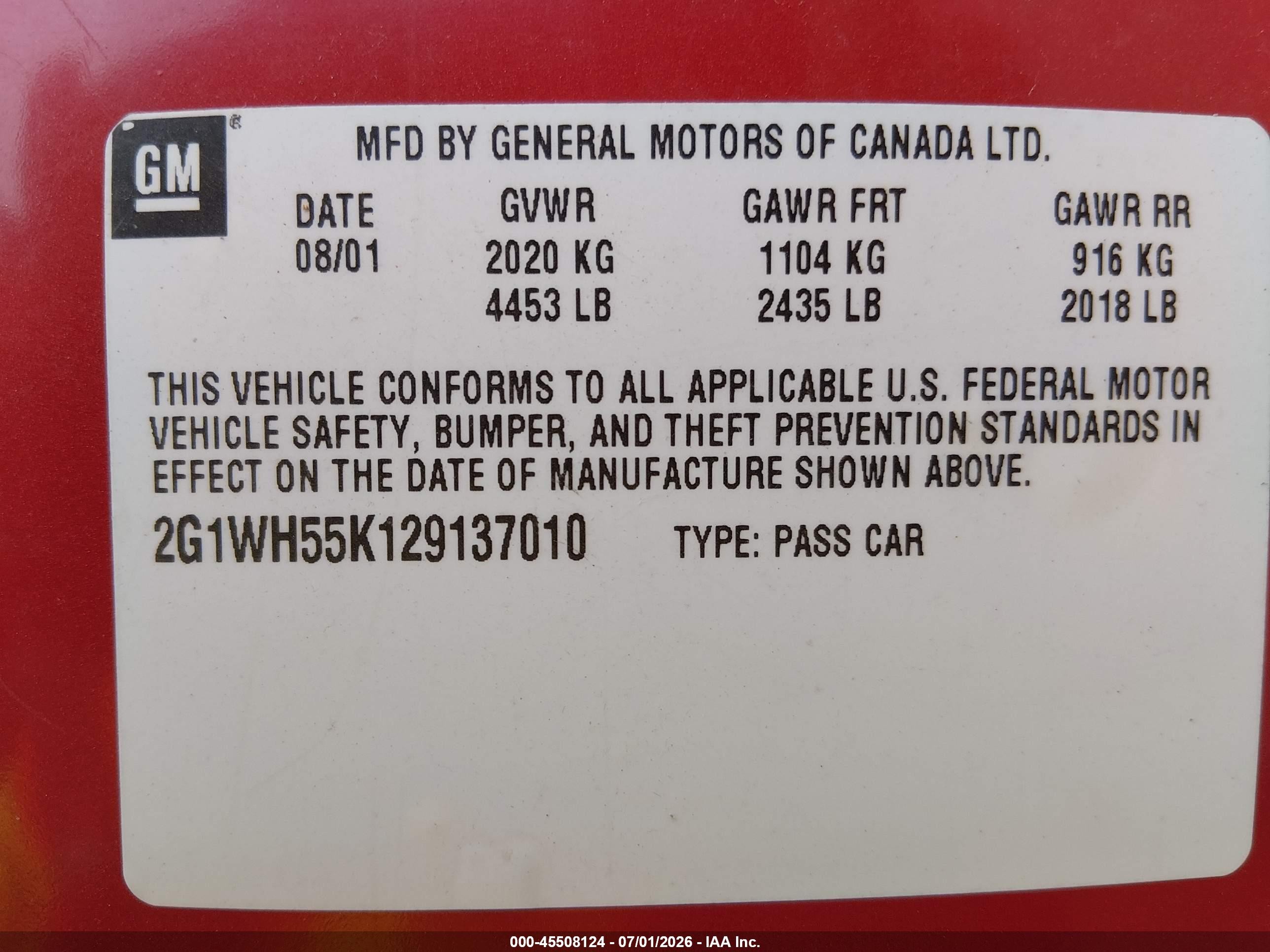 2002 Chevrolet Impala Ls Red vin: 2G1WH55K129137010