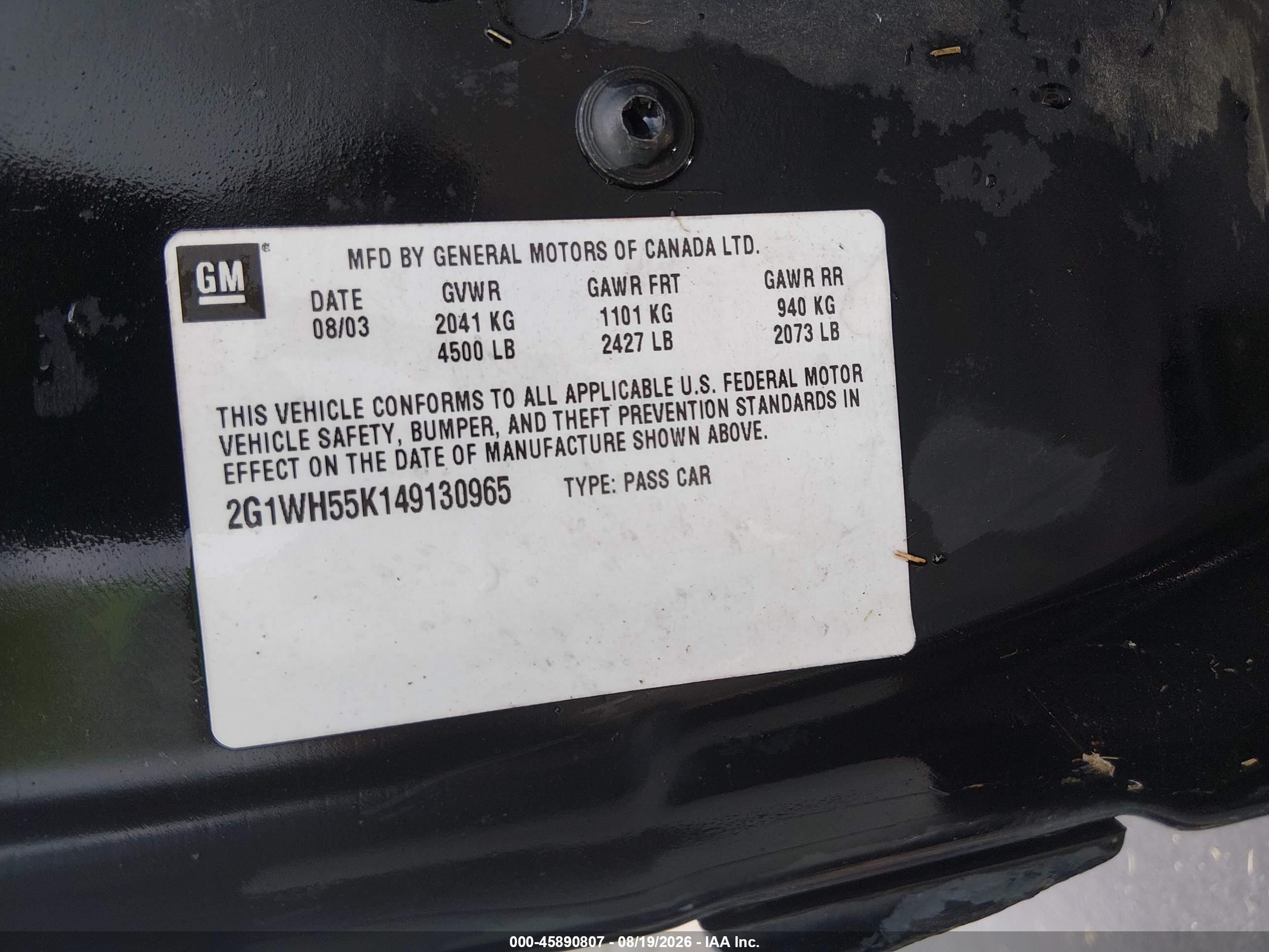 2004 Chevrolet Impala Ls Черный vin: 2G1WH55K149130965