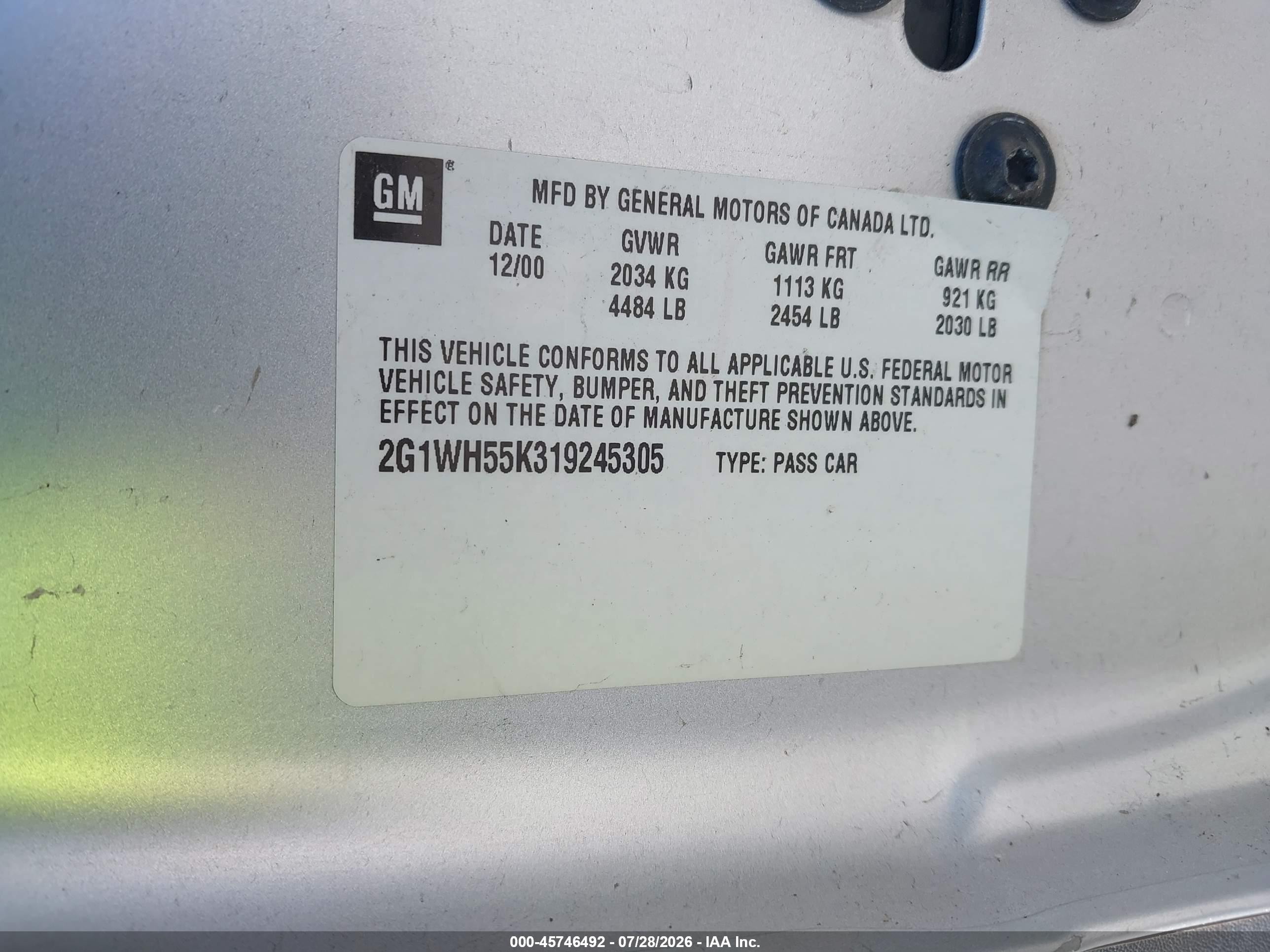 2001 Chevrolet Impala Ls Серебряный vin: 2G1WH55K319245305