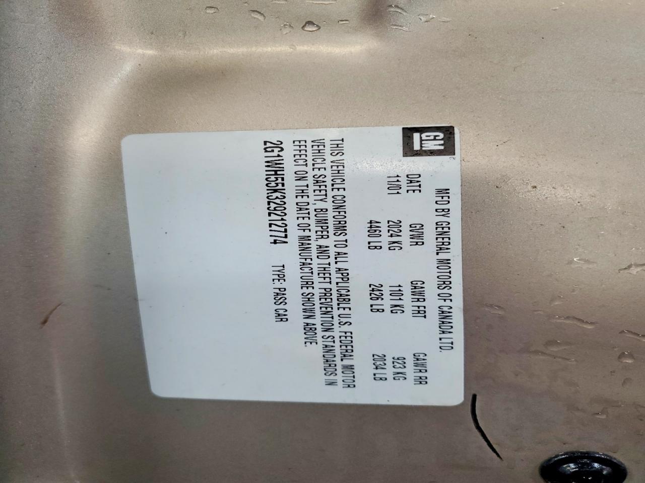 2002 Chevrolet Impala Ls Cream vin: 2G1WH55K329212774