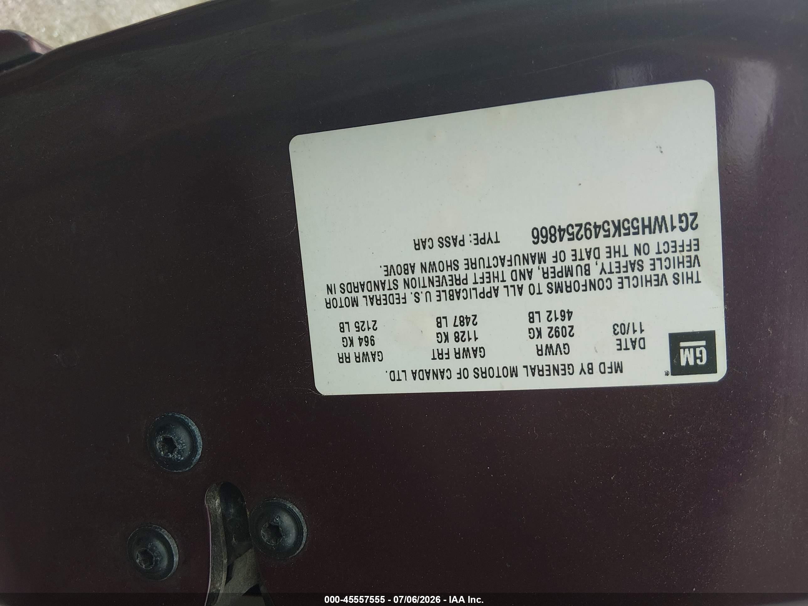 2004 Chevrolet Impala Ls Burgundy vin: 2G1WH55K549254866