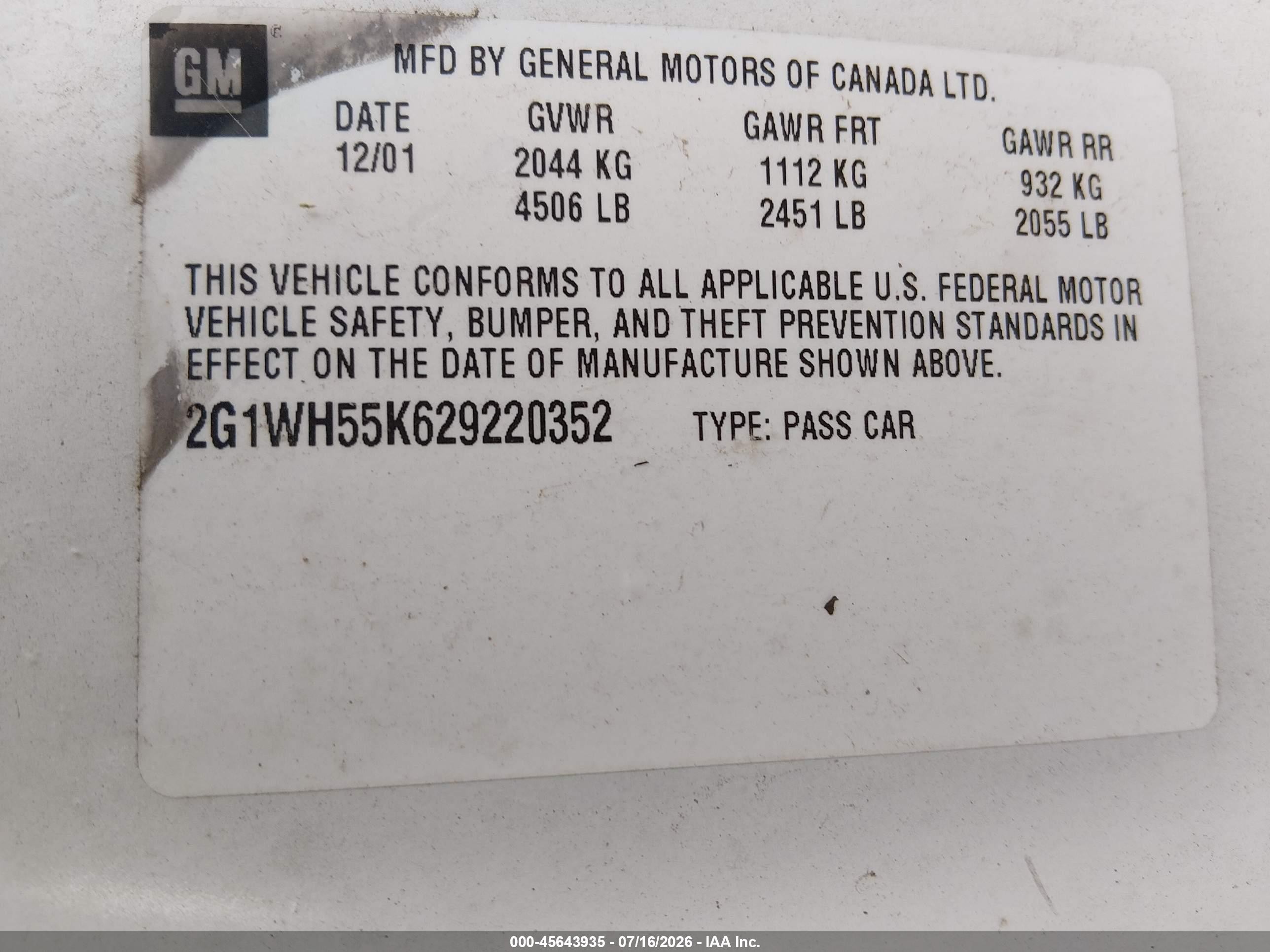 2002 Chevrolet Impala Ls White vin: 2G1WH55K629220352