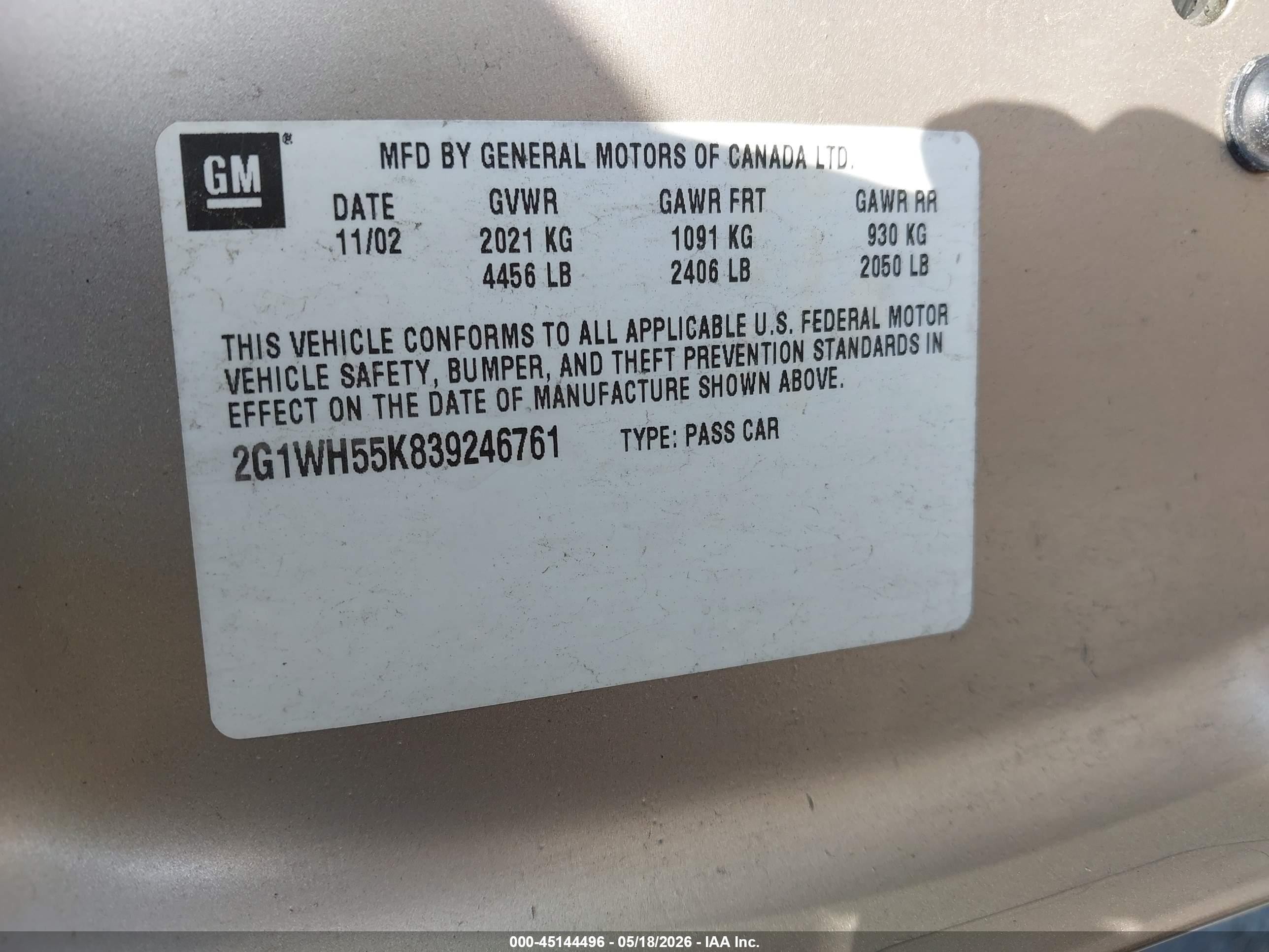 2003 Chevrolet Impala Ls Gold vin: 2G1WH55K839246761