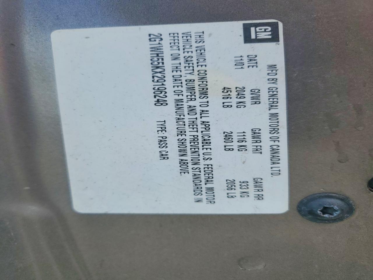 2002 Chevrolet Impala Ls Brown vin: 2G1WH55KX29196248