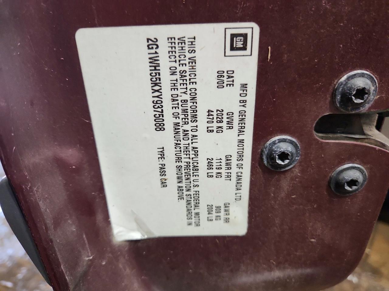 2000 Chevrolet Impala Ls Maroon vin: 2G1WH55KXY9375088