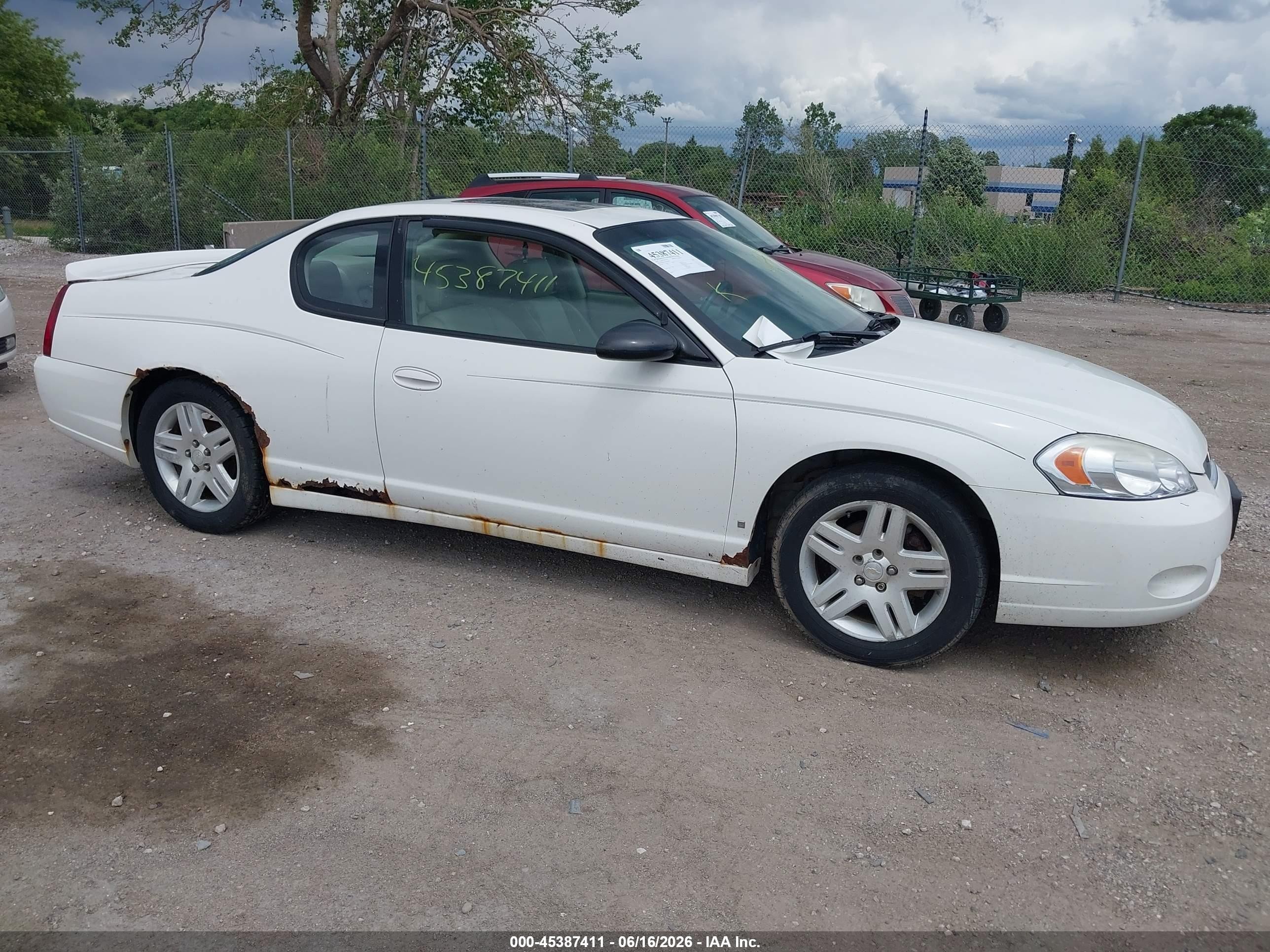 2007 Chevrolet Monte Carlo Lt White vin: 2G1WK15K279401899