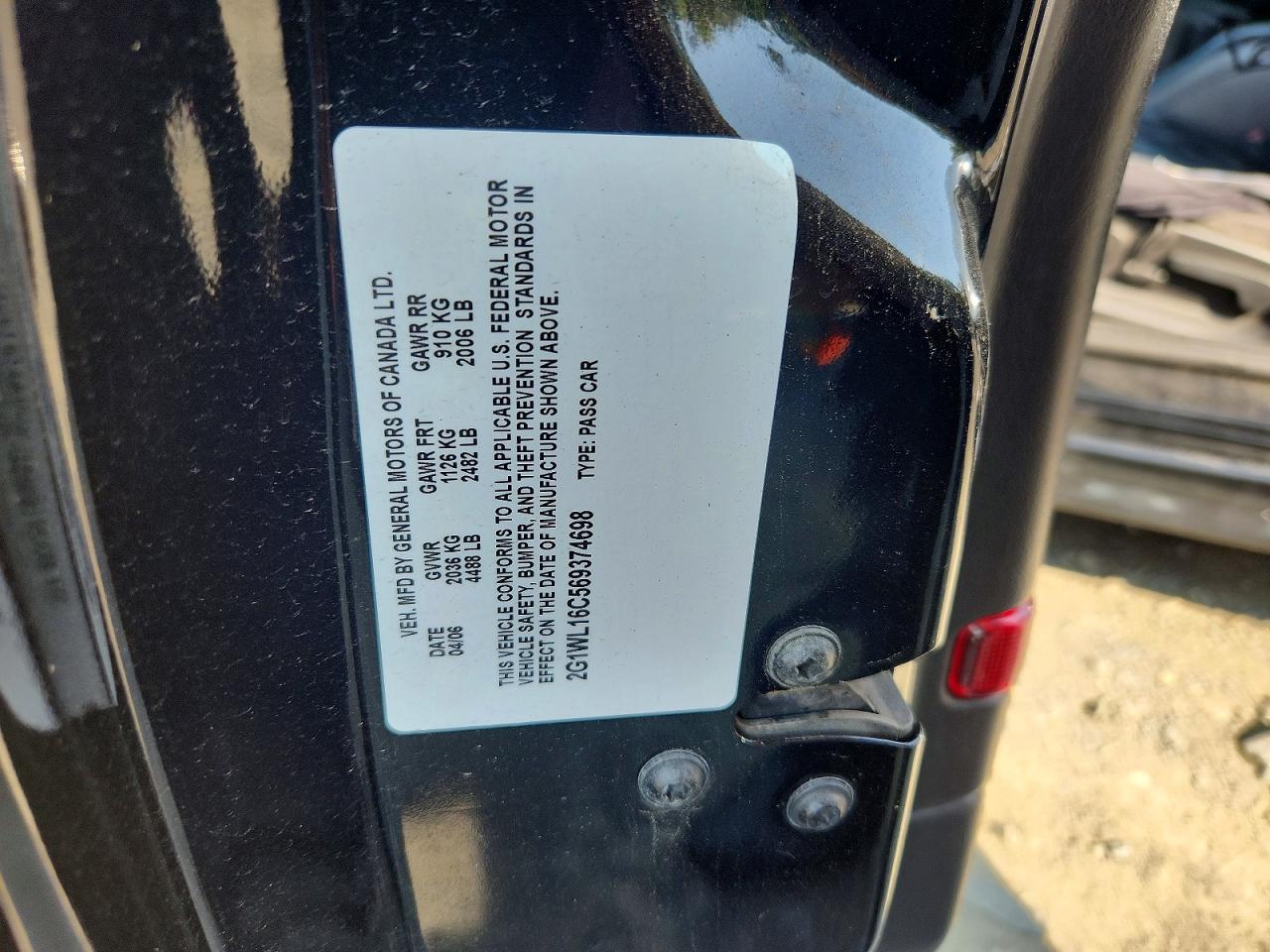 2006 Chevrolet Monte Carlo Ss Black vin: 2G1WL16C569374698