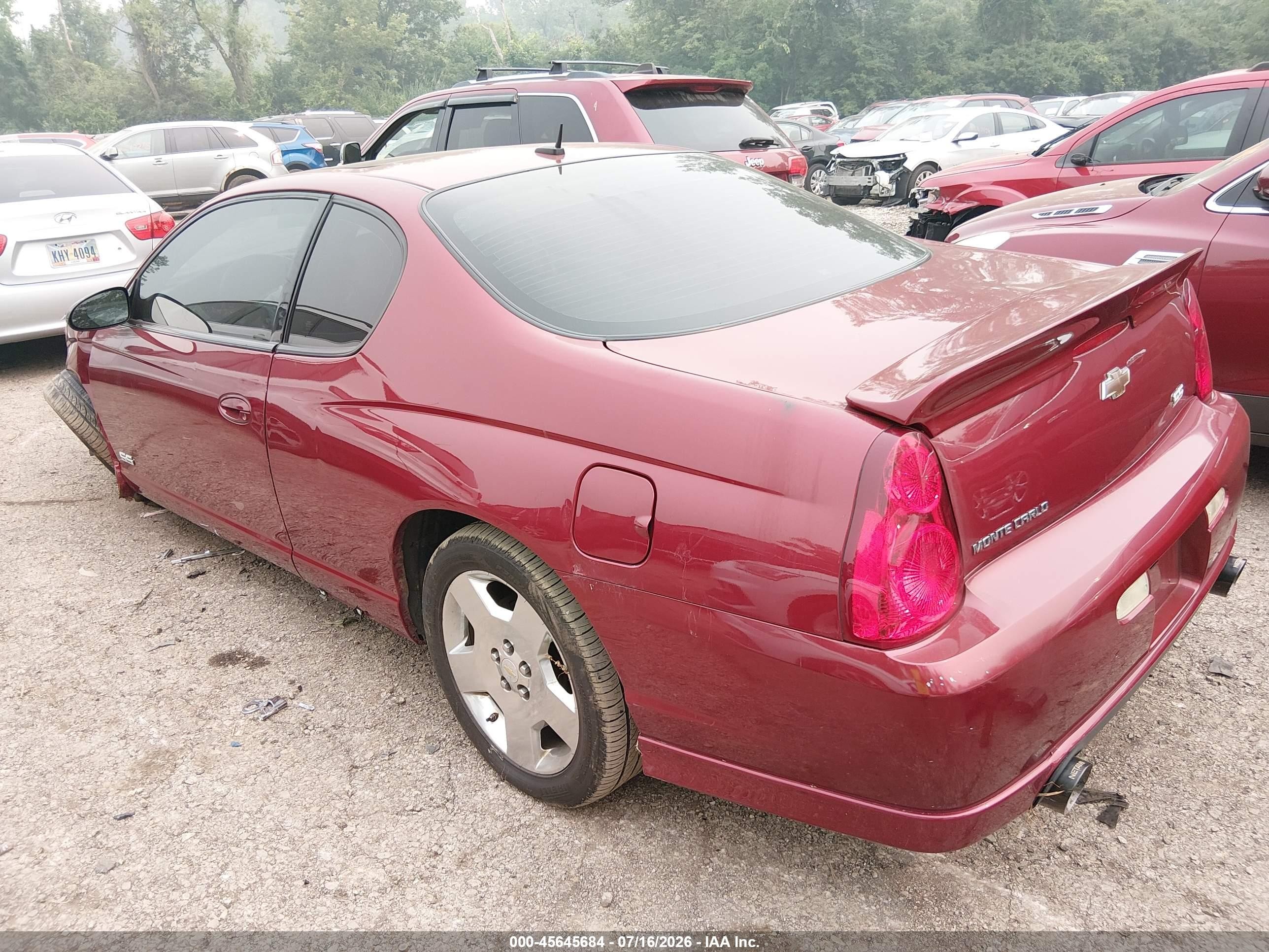 2007 Chevrolet Monte Carlo Ss Red vin: 2G1WL16CX79192822