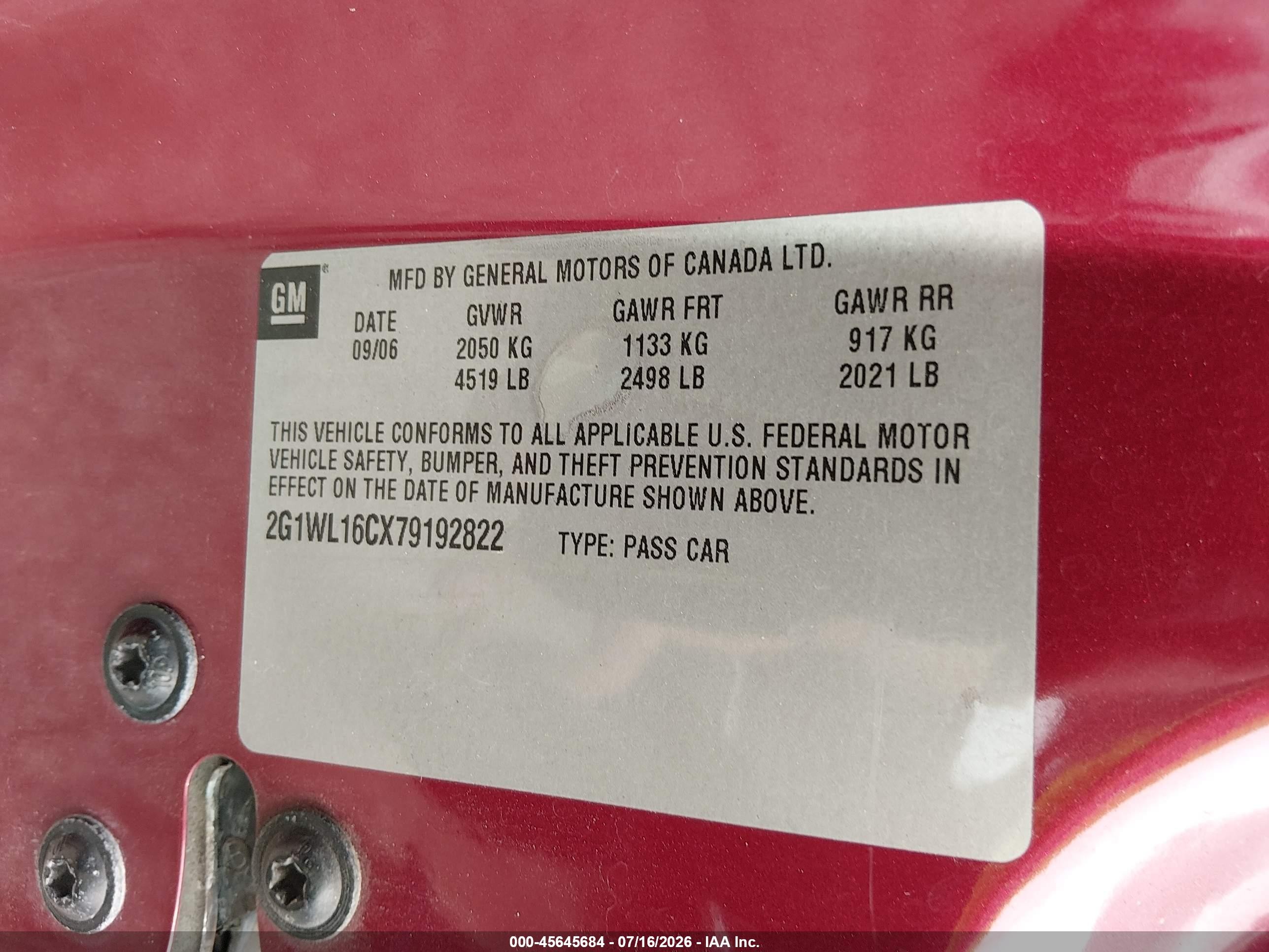 2007 Chevrolet Monte Carlo Ss Red vin: 2G1WL16CX79192822