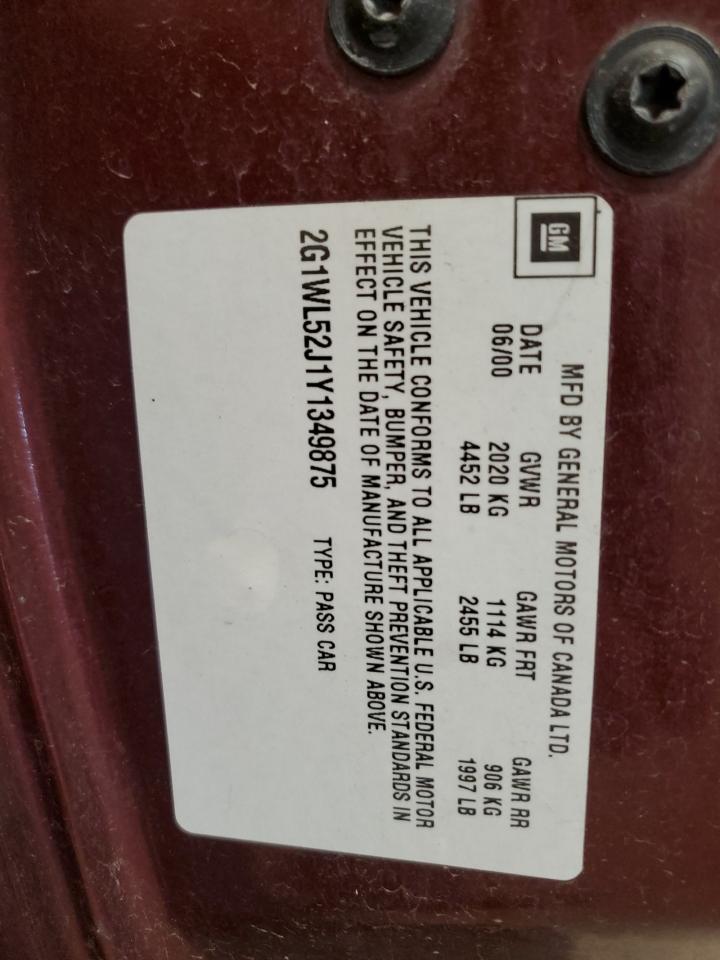 2000 Chevrolet Lumina Red vin: 2G1WL52J1Y1349875
